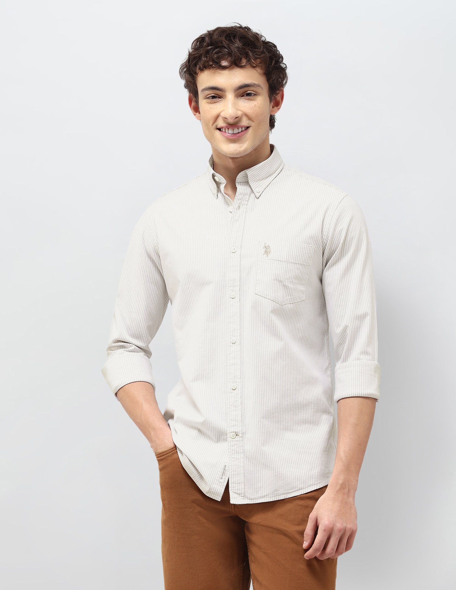 Vertical Striped Regular Fit Shirt Beige - U.S. Polo Assn. India | Large