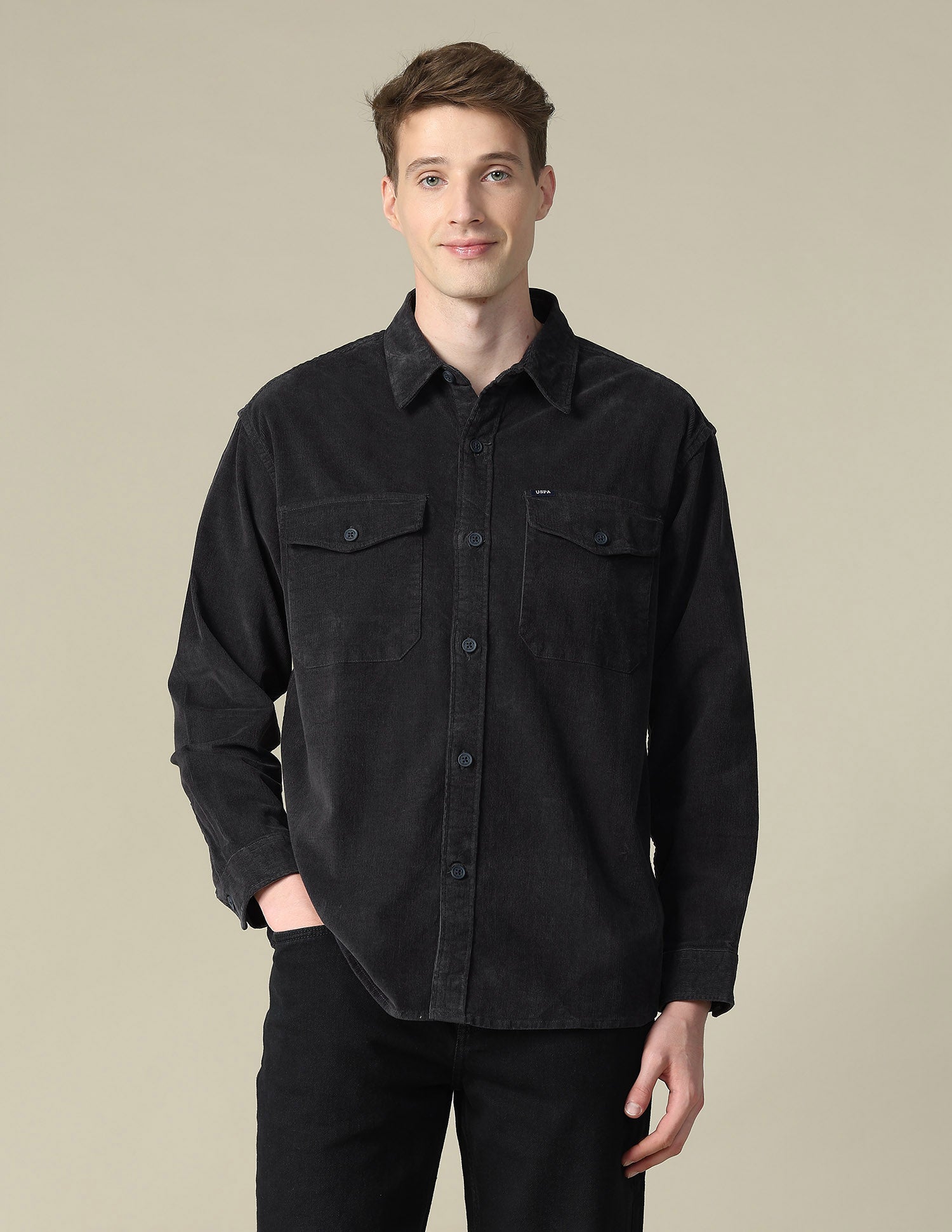 Corduroy Regular Fit Shacket Black - U.S. Polo Assn. India | Large