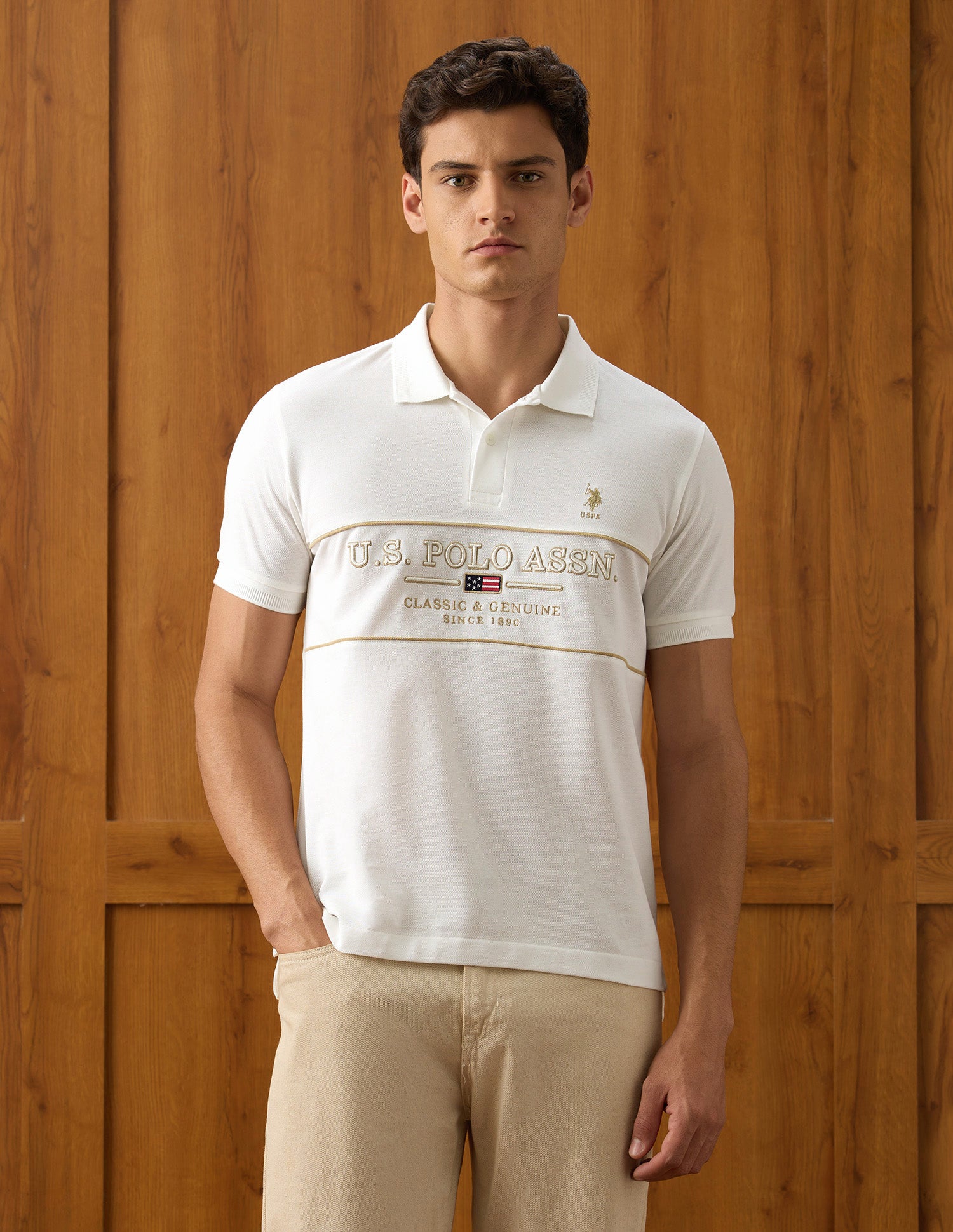 Brand Embroidered Slim Fit Polo Shirt Off White - U.S. Polo Assn. India | Large