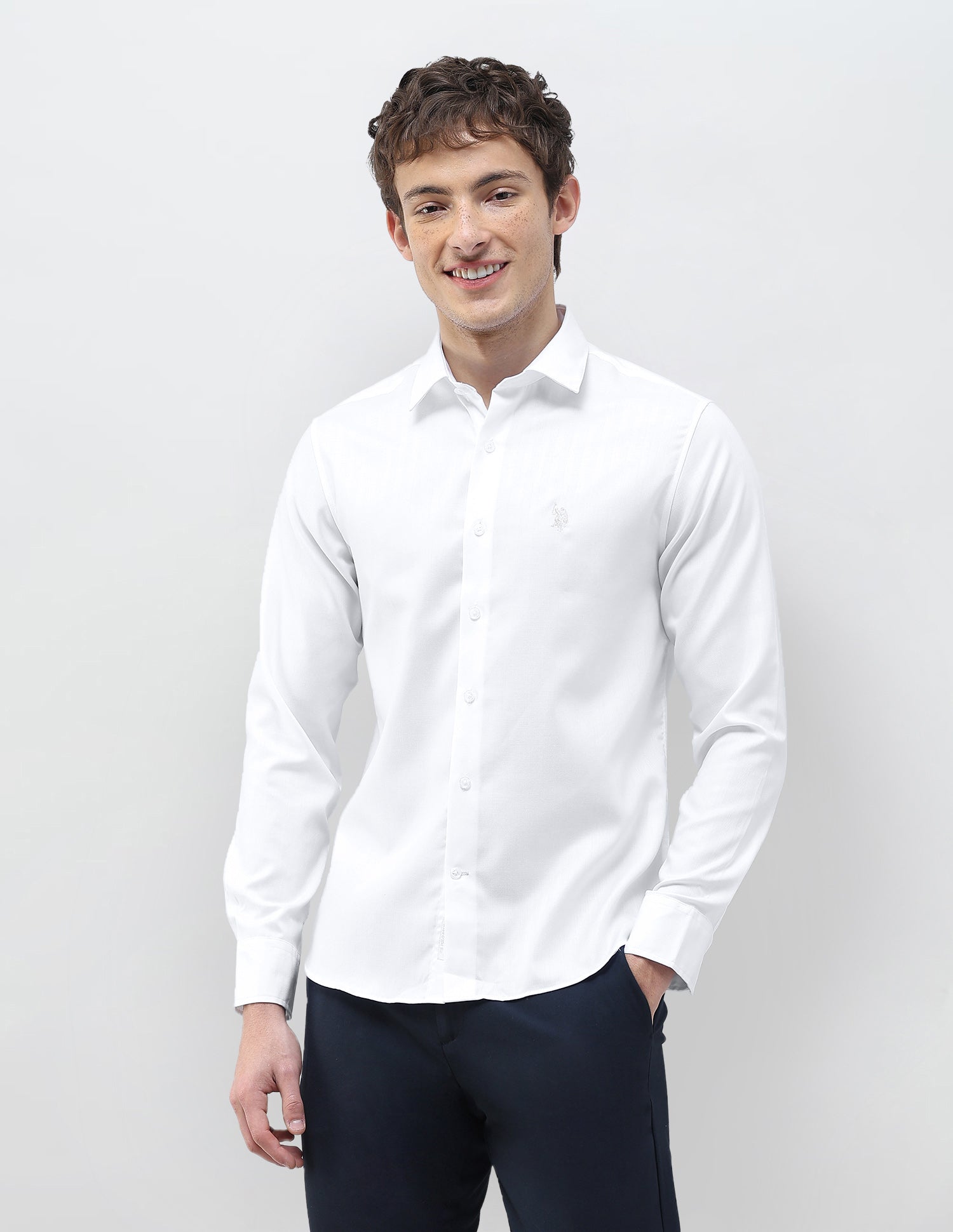 Herringbone Tailored Fit Shirt White - U.S. Polo Assn. India | Large