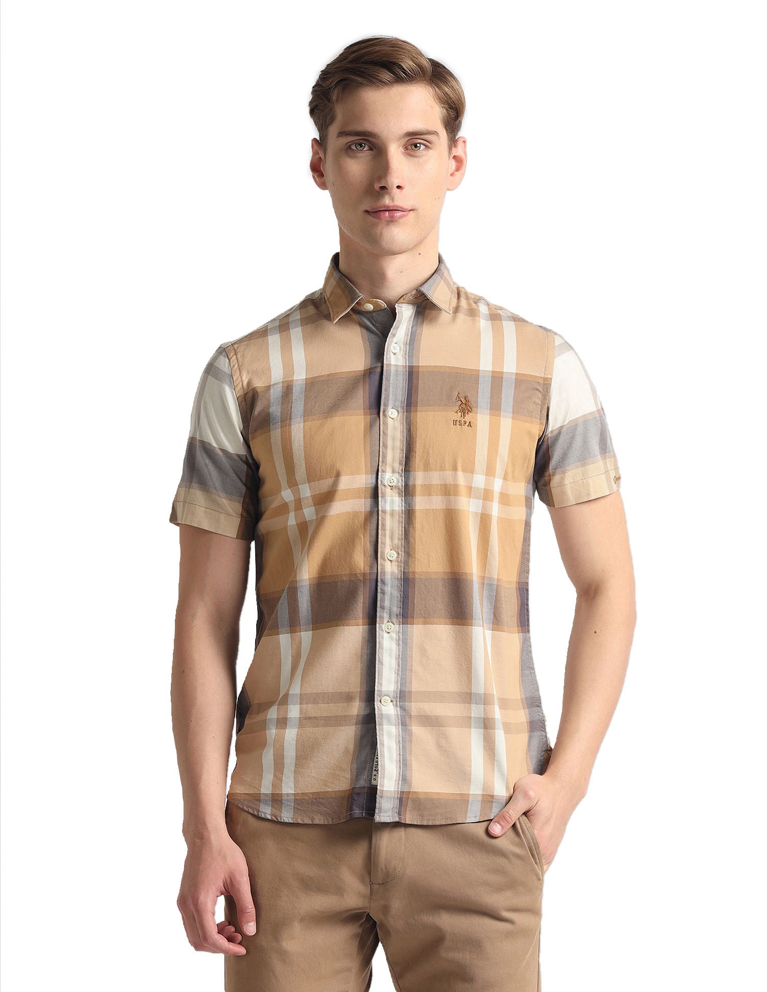 Plaid Check Slim Fit Shirt Khaki - U.S. POLO ASSN. | Large