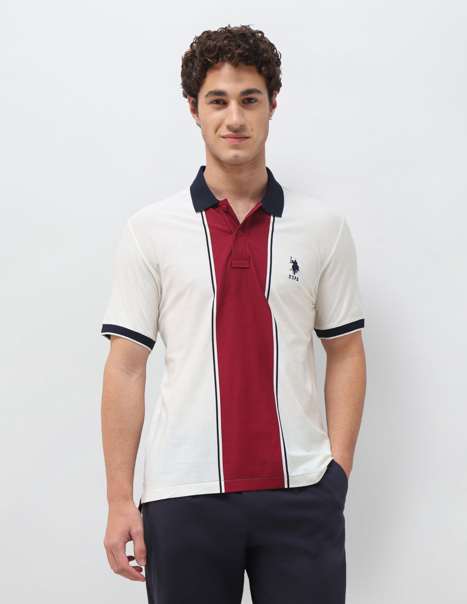 Colourblocked Slim Fit Polo Shirt White - U.S. Polo Assn. India | Large