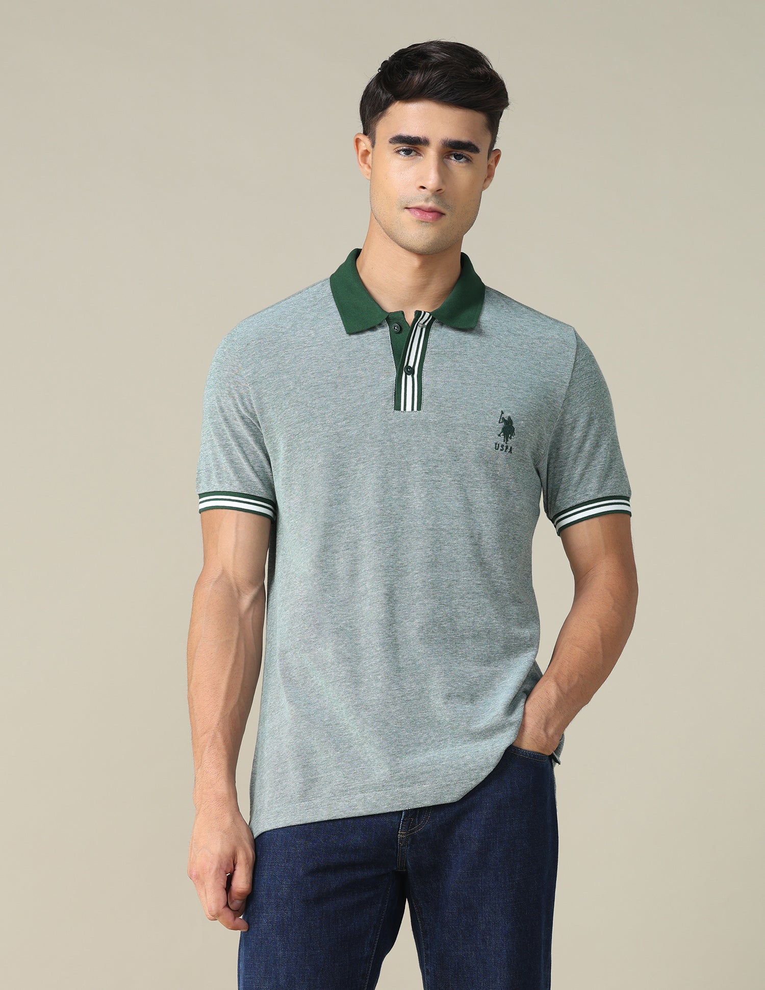 Heathered Regular Fit Polo Shirt Dark Green - U.S. POLO ASSN. | Large