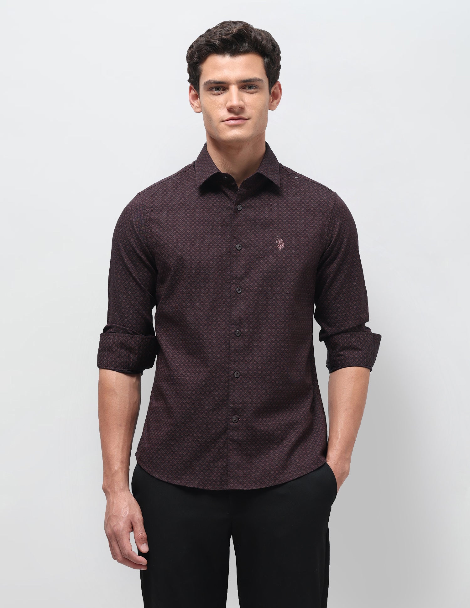 Dobby Regular Fit Shirt Maroon - U.S. Polo Assn. India | Large
