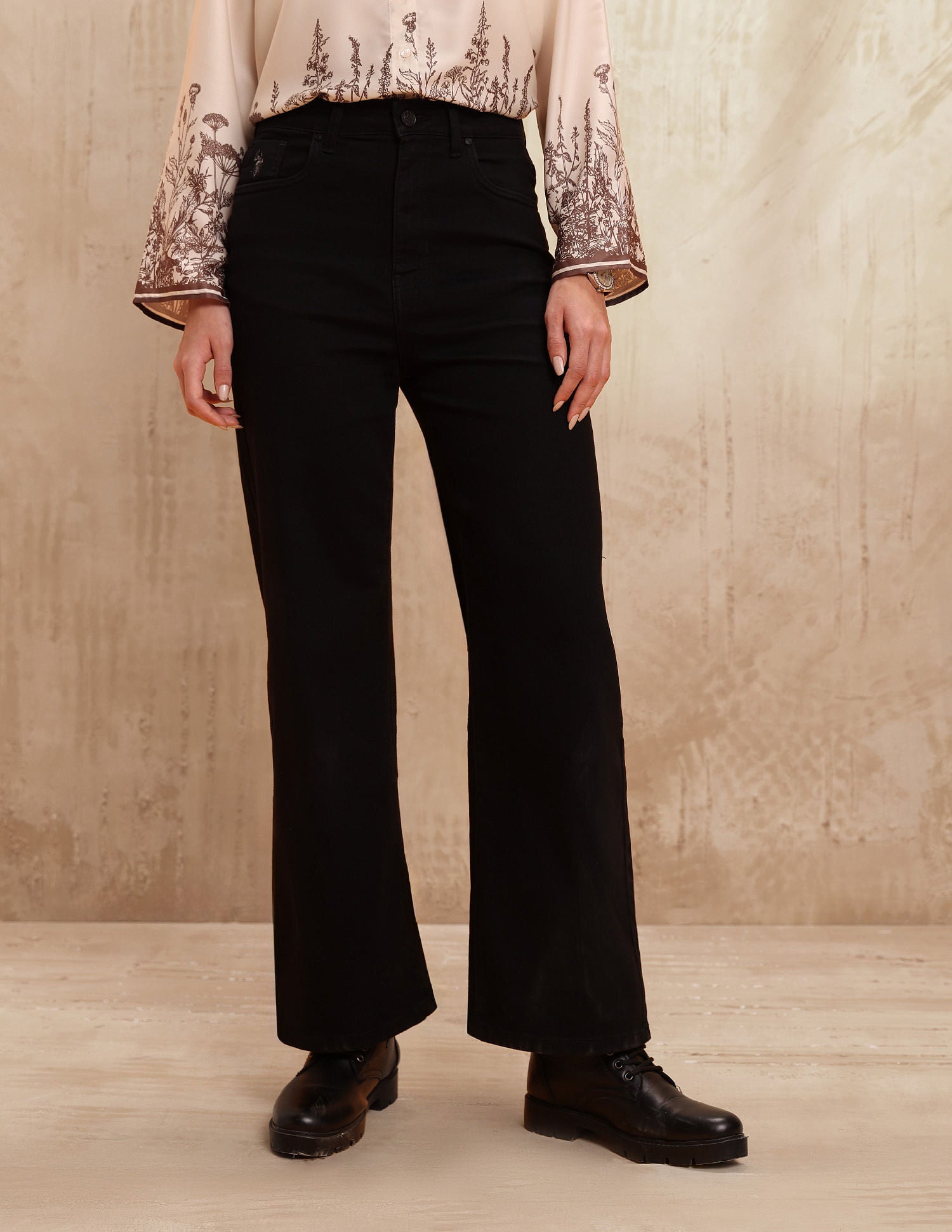 High Rise Wide Leg Jeans Jet Black - U.S. Polo Assn. India | Large