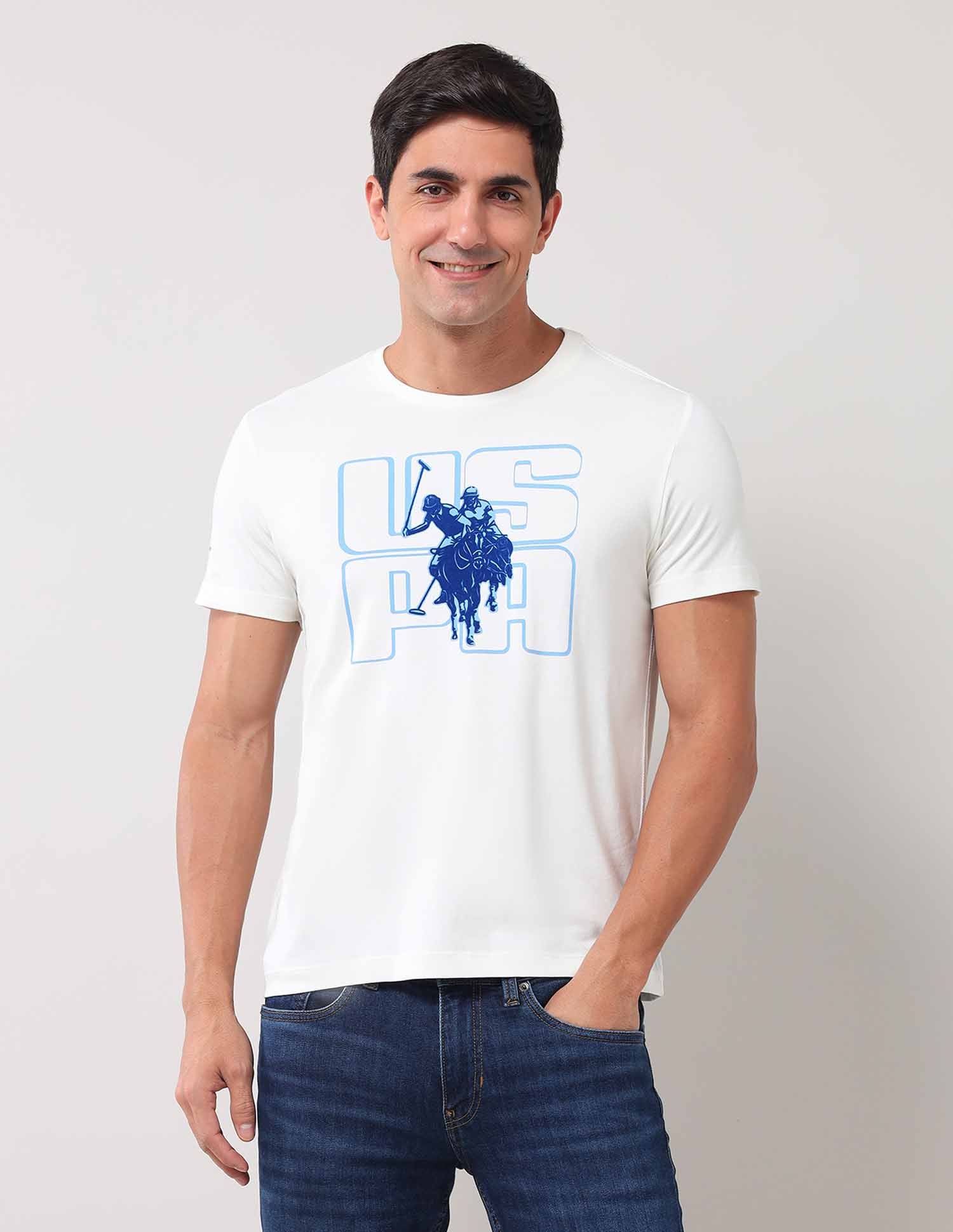 Brand Printed Muscle Fit T-Shirt Ivory - U.S. Polo Assn. India | Large