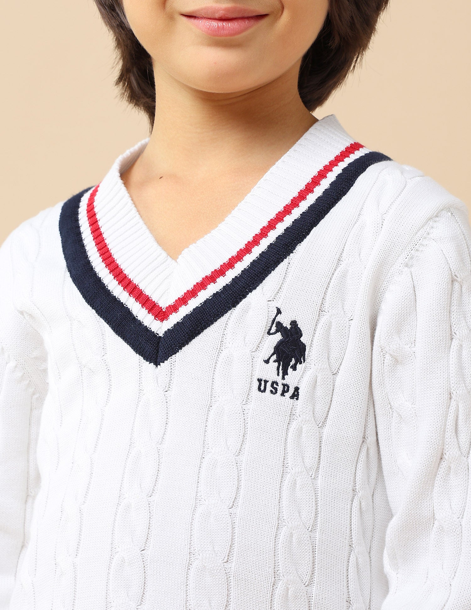 Boys Patterned Cable Knit Sweater White - U.S. POLO ASSN. | Large