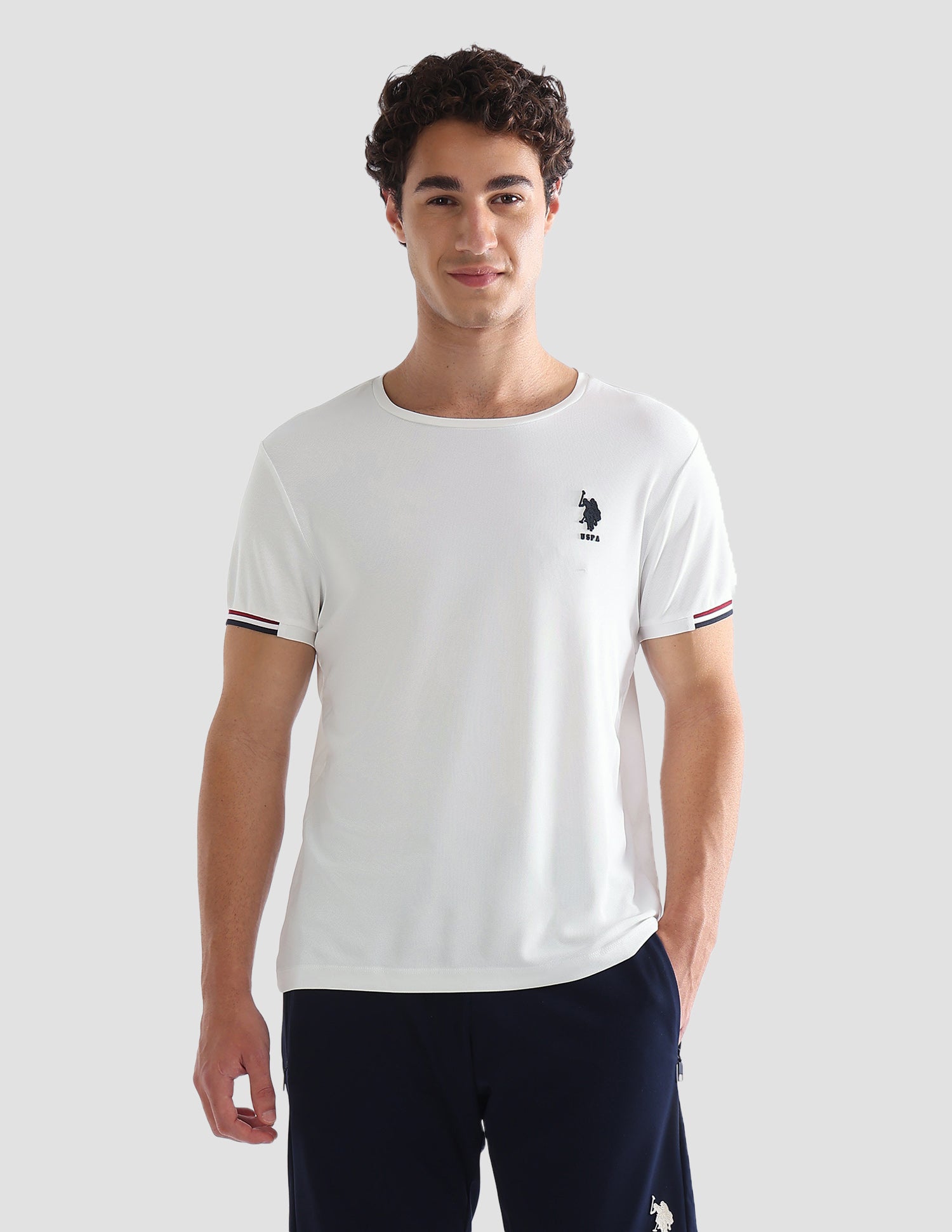 Solid Slim Fit Active T-Shirt Off White - U.S. Polo Assn. India | Large