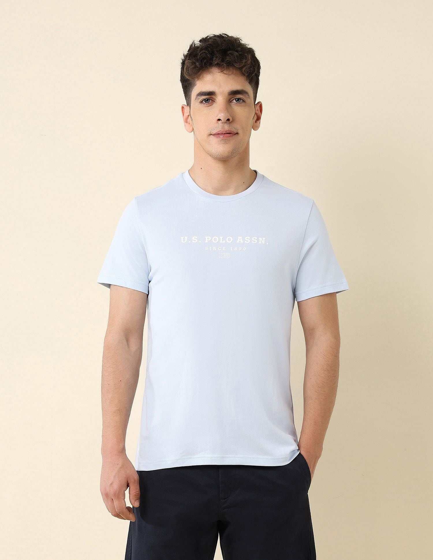 Brand Printed Slim Fit T-Shirt Light Blue - U.S. POLO ASSN. | Large