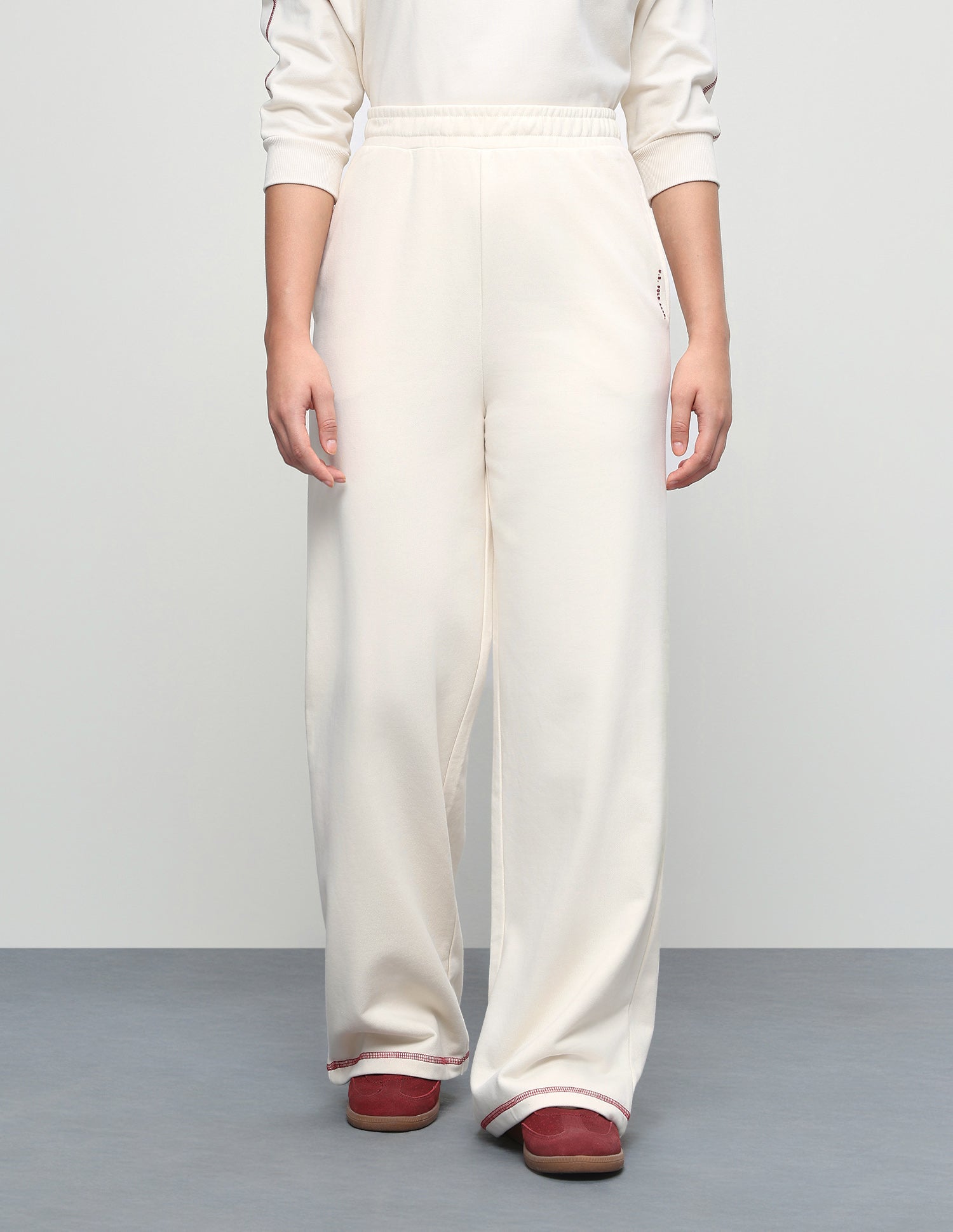 High Rise Wide Leg Knit Trousers Ecru - U.S. Polo Assn. India | Large