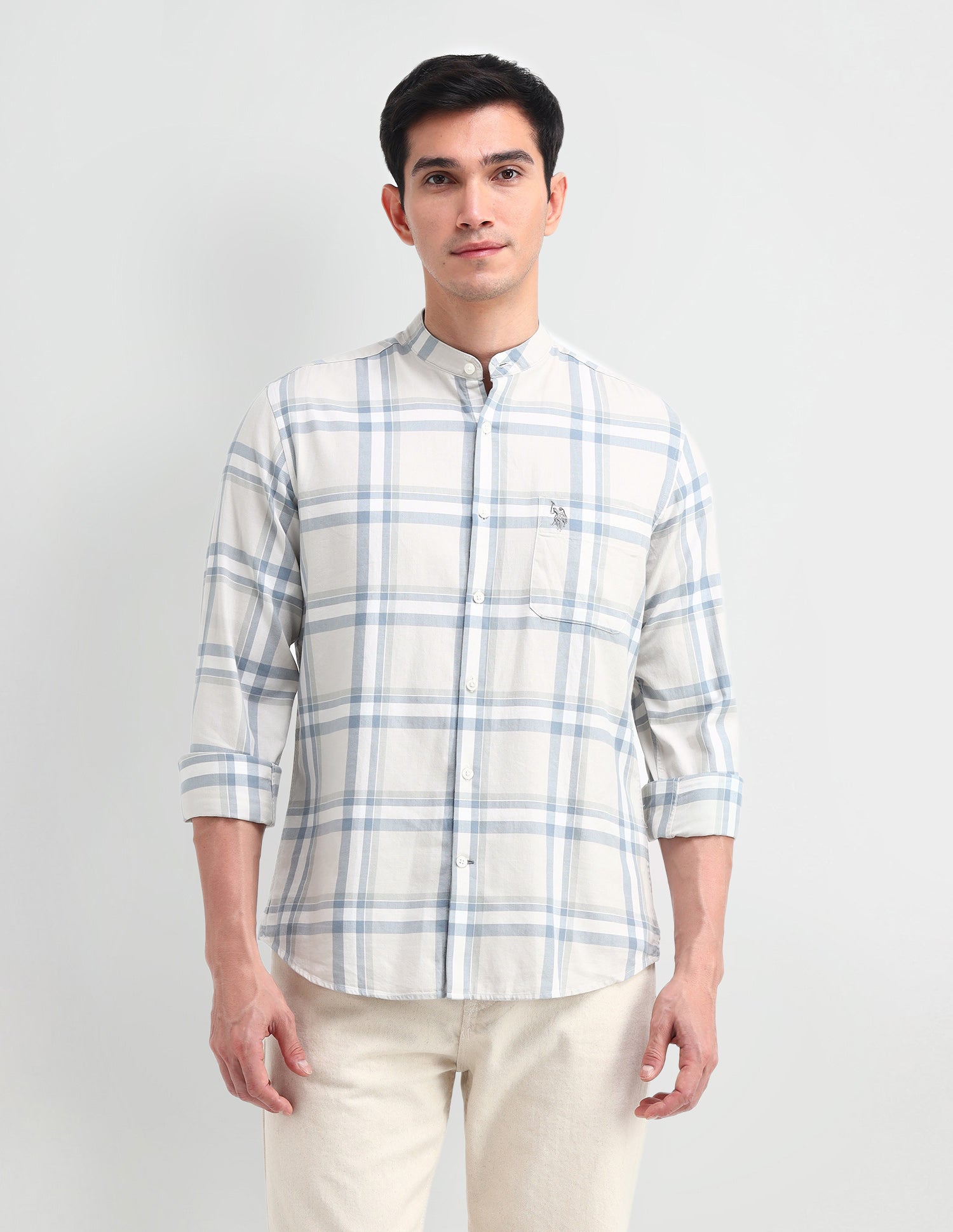 Grid Tattersall Checked Slim Fit Shirt Beige - U.S. POLO ASSN. | Large