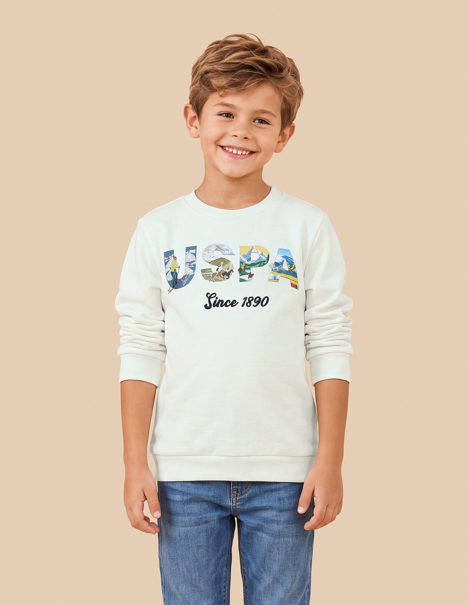 Graphic Brand Printed Regular Fit Sweatshirt White - U.S. Polo Assn. India | Large