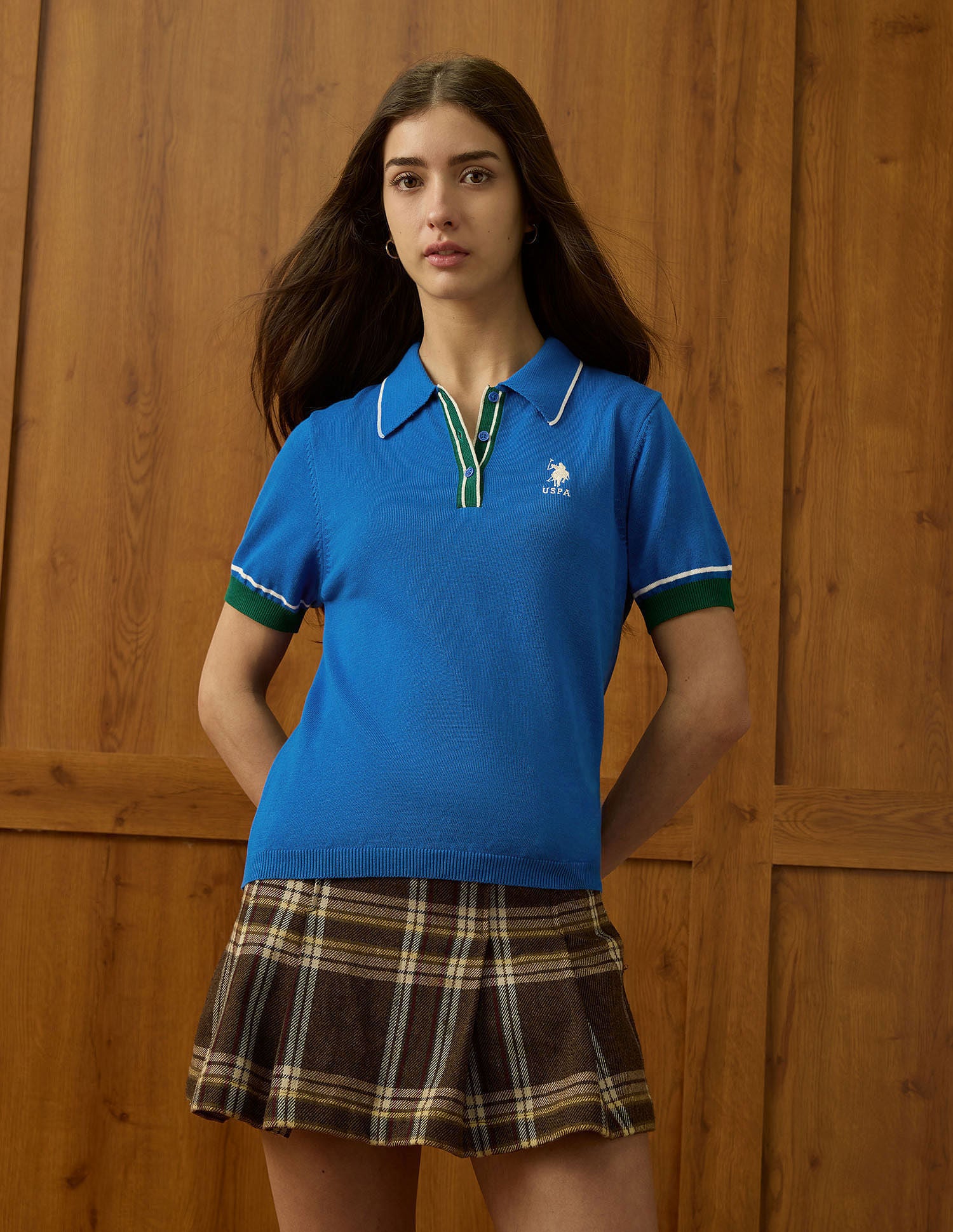 Flat Knit Polo With Big Collar Blue - U.S. POLO ASSN. | Large