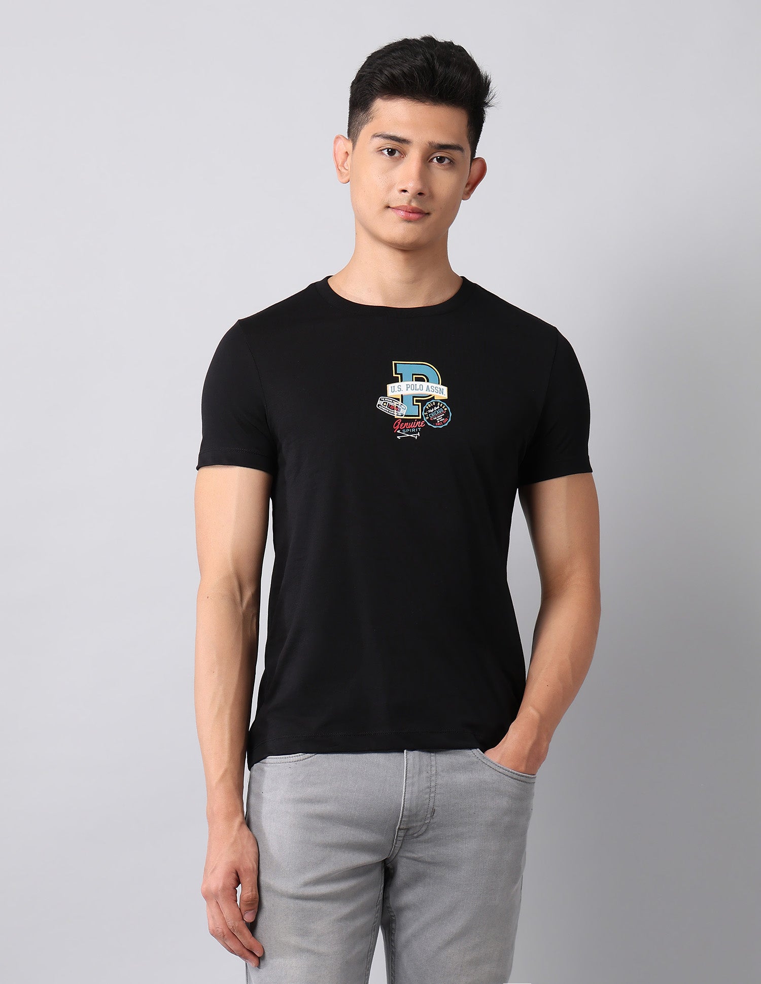 Graphic Printed Pure Cotton T-Shirt Black - U.S. Polo Assn. India | Large