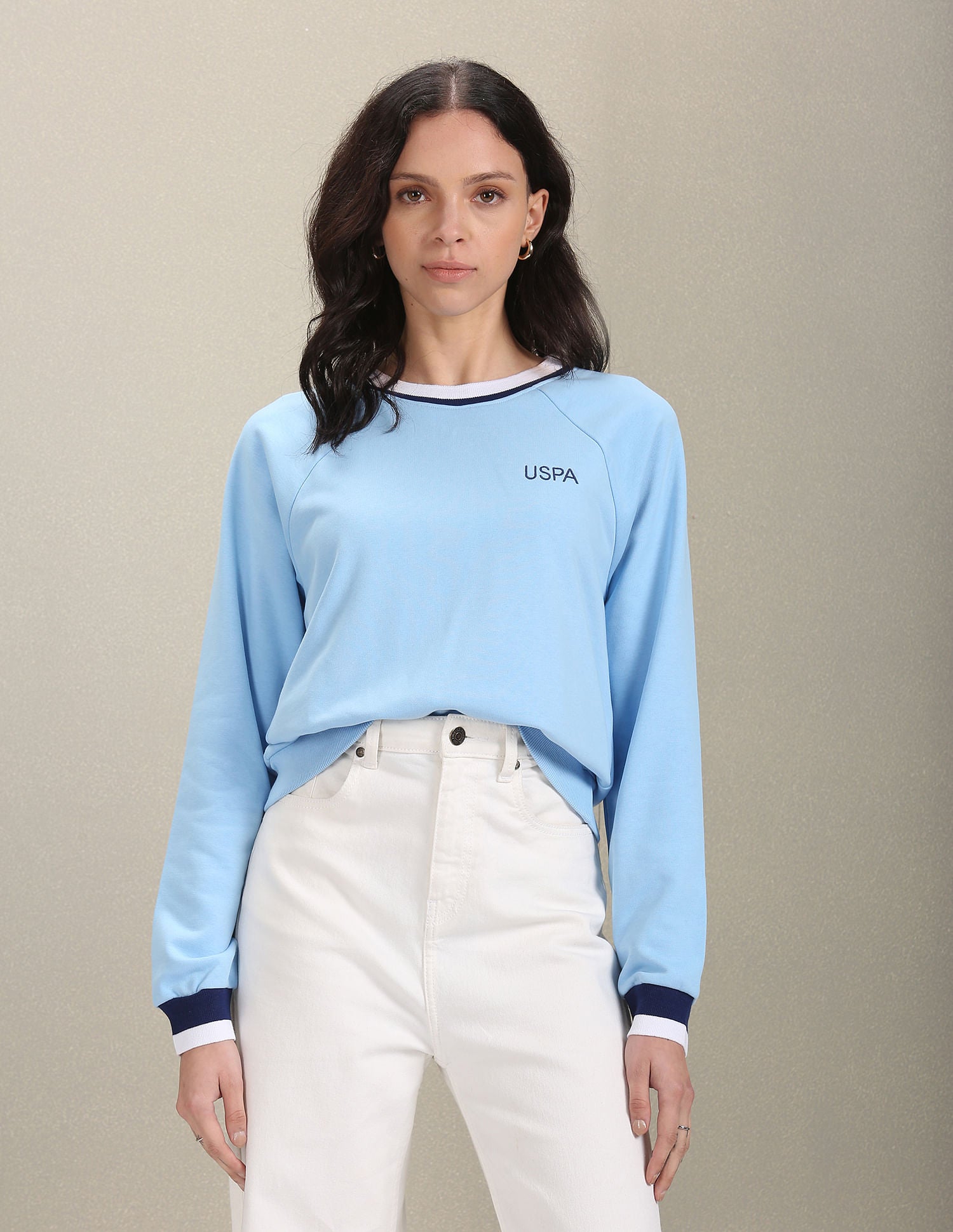Crew Neck Raglan Sleeve Sweatshirt Light Blue - U.S. Polo Assn. India | Large