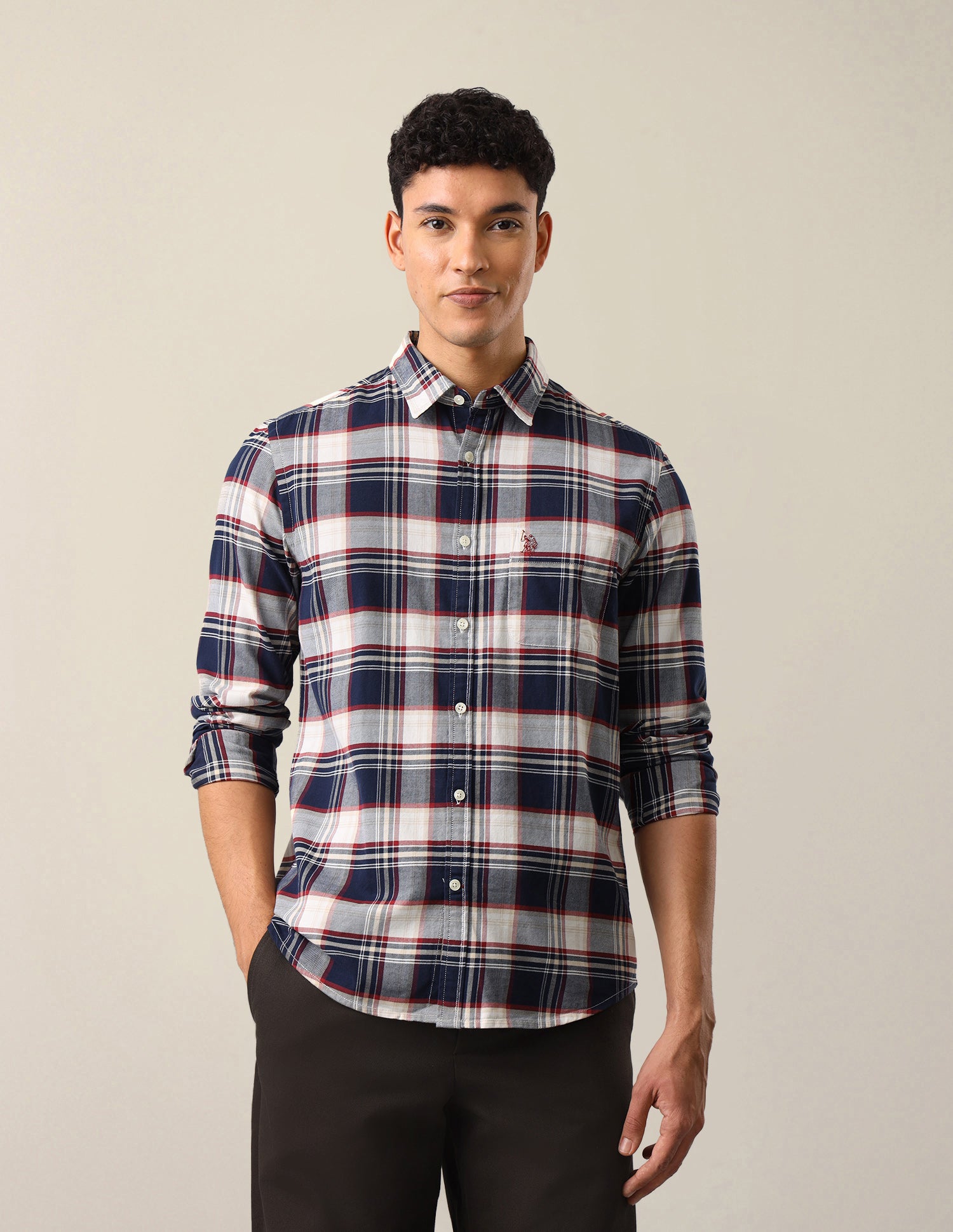 Twill Plaid Checked Shirt Navy - U.S. Polo Assn. India | Large