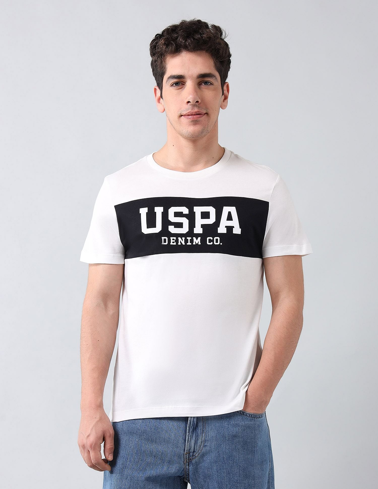 Muscle Fit Brand Printed T-Shirt Ivory - U.S. Polo Assn. India | Large