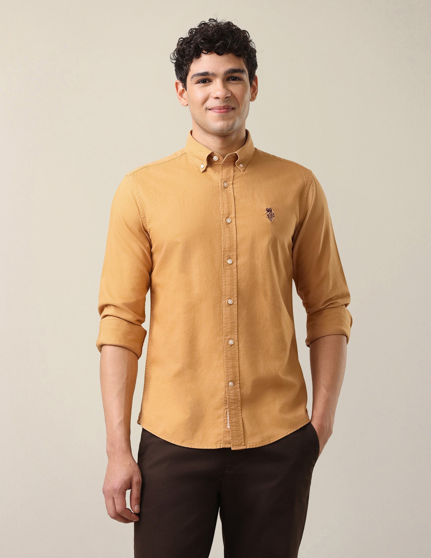 Oxford Tailored Fit Button-Down Collar Shirt Mustard - U.S. Polo Assn. India | Large