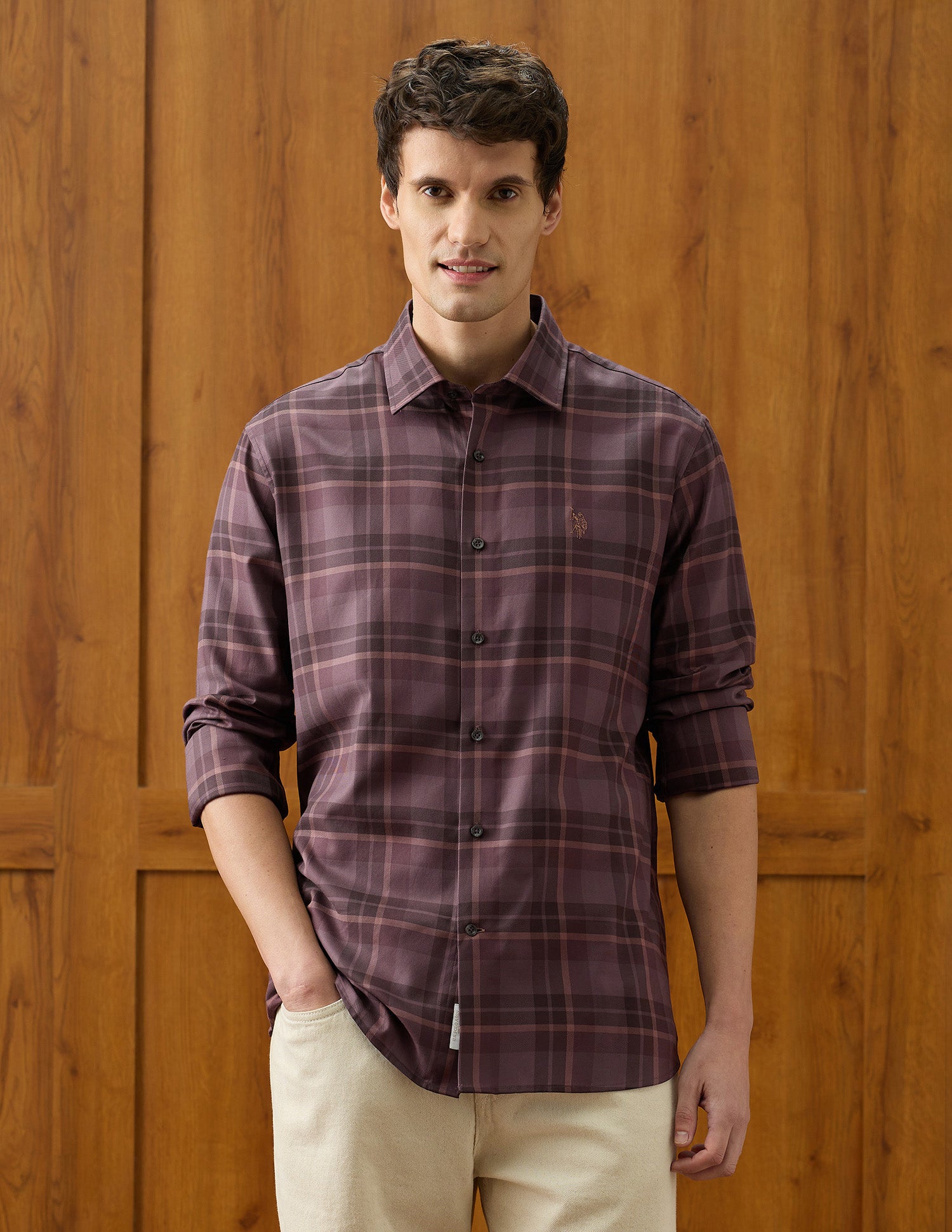 Plaid Checked Twill Shirt Burgundy - U.S. Polo Assn. India | Large