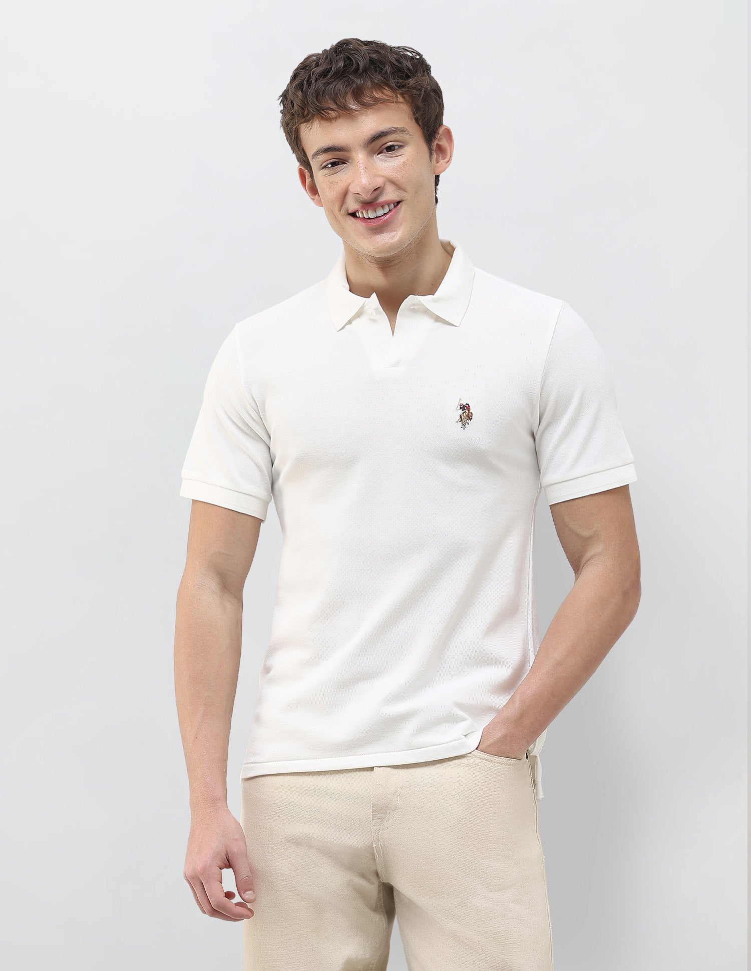 Solid Slim Fit Polo Shirt Ivory - U.S. Polo Assn. India | Large