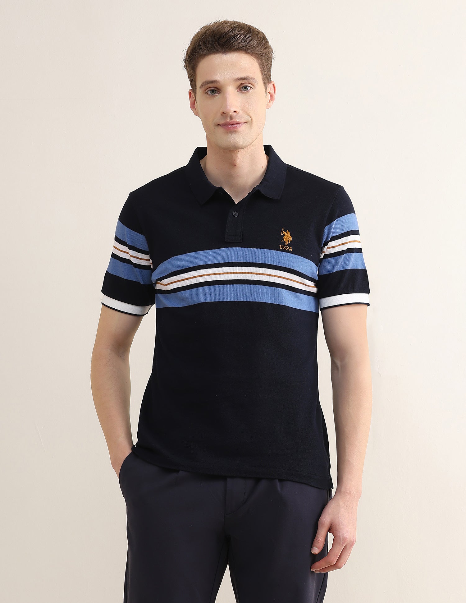 Horizontal Striped Slim Fit Polo Shirt Navy - U.S. Polo Assn. India | Large
