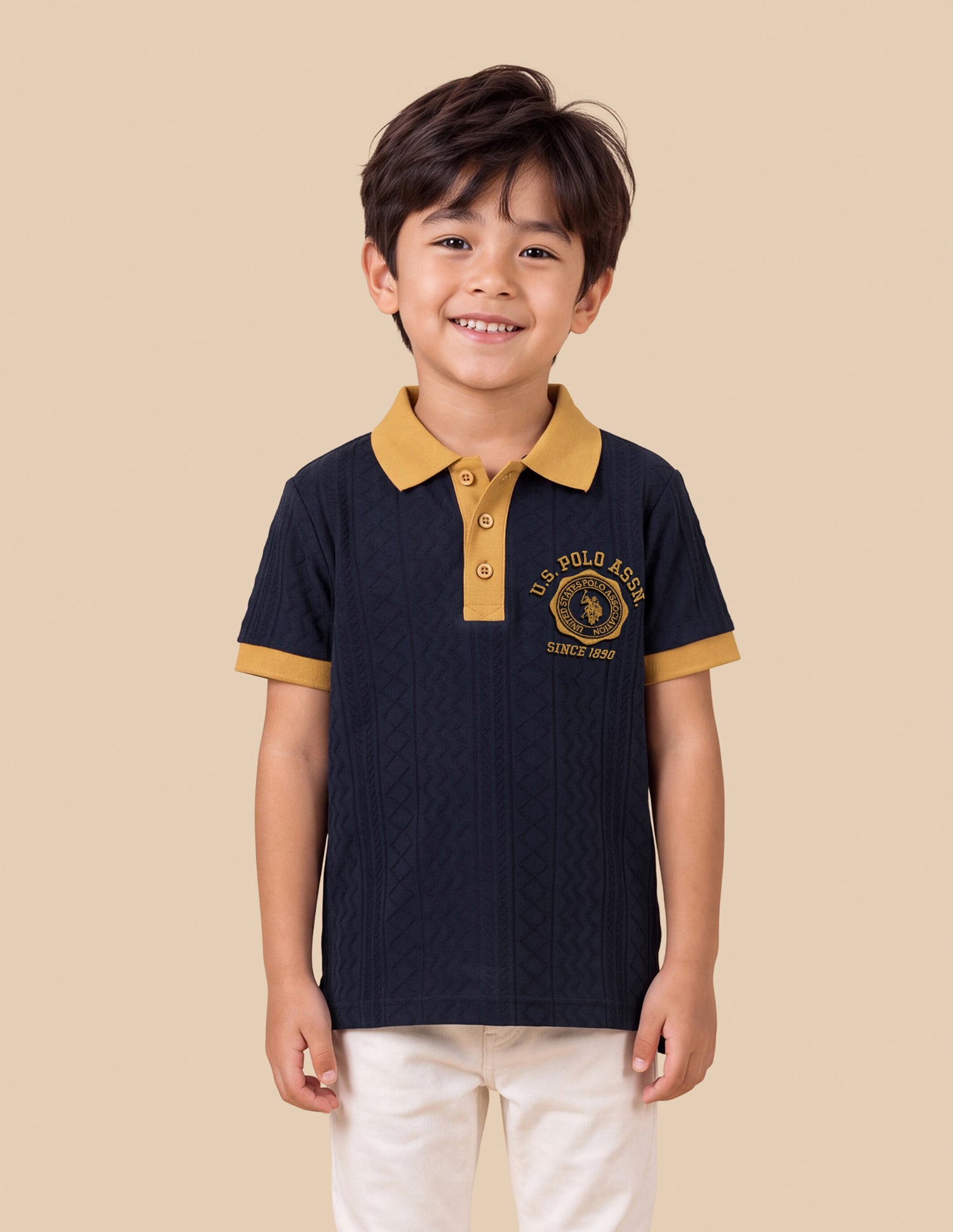 Self Design Geometric Regular Fit Polo Shirt Navy - U.S. Polo Assn. India | Large