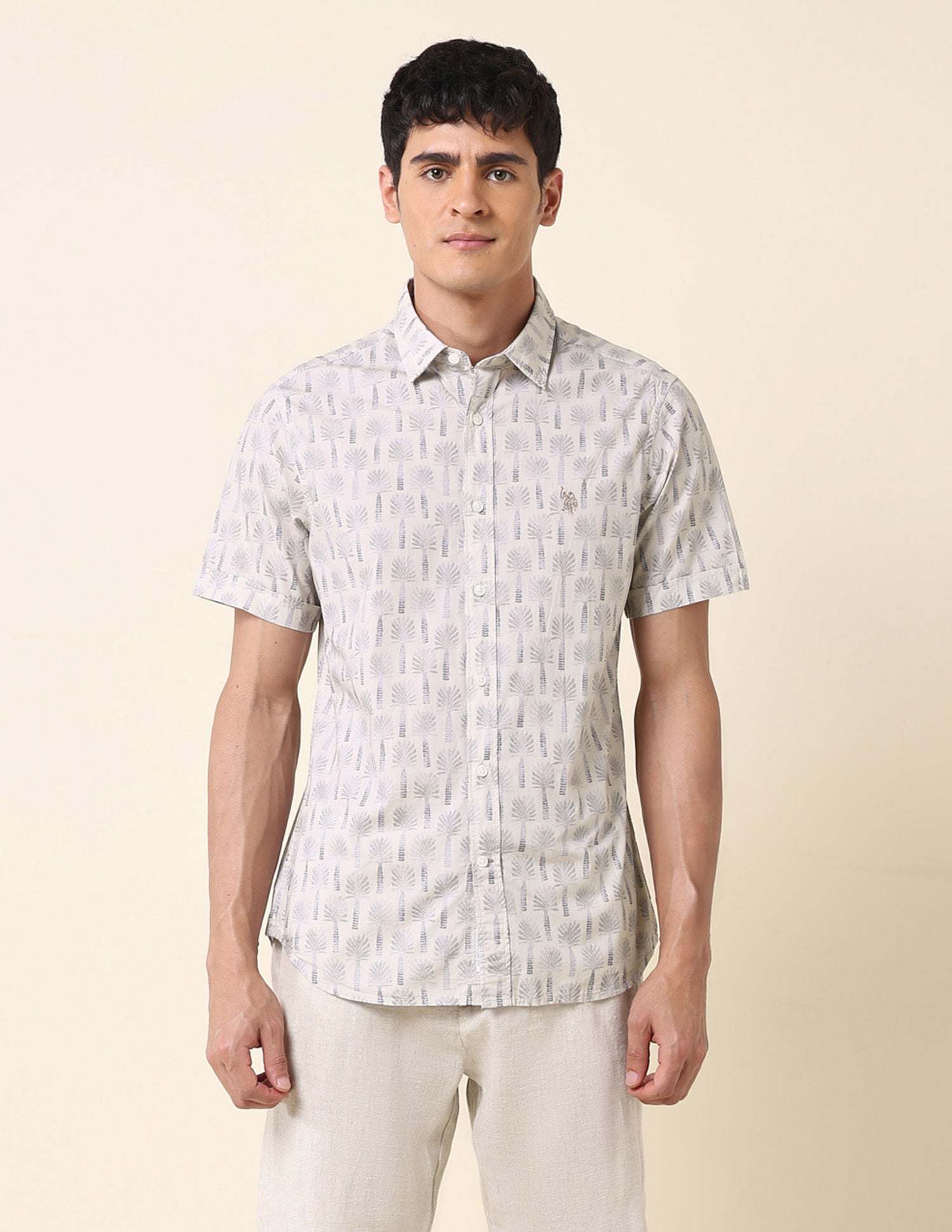 Tropical Printed Tailored Fit Shirt Khaki - U.S. Polo Assn. India | Large