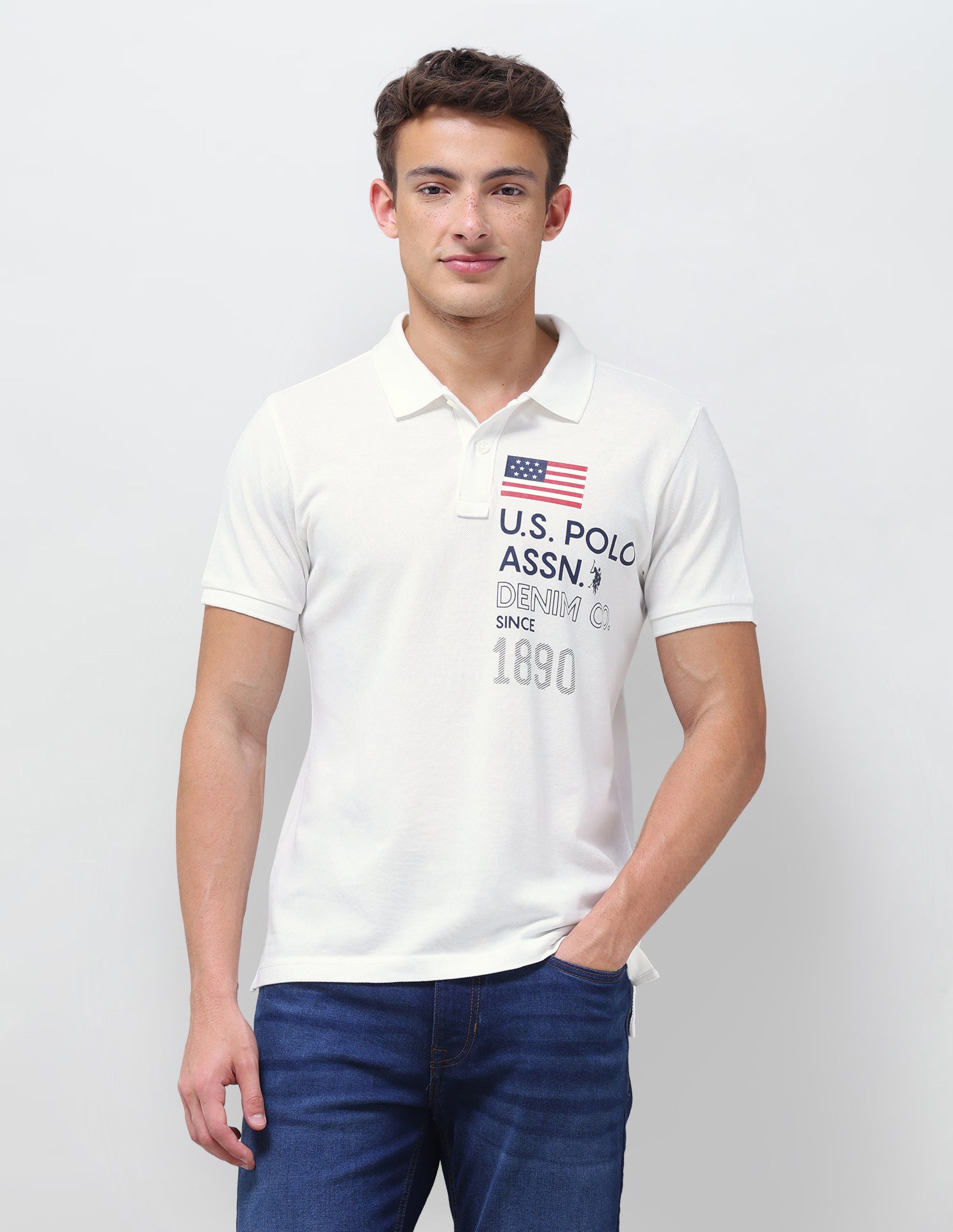 Brand Printed Slim Fit Polo Shirt Ivory - U.S. Polo Assn. India | Large
