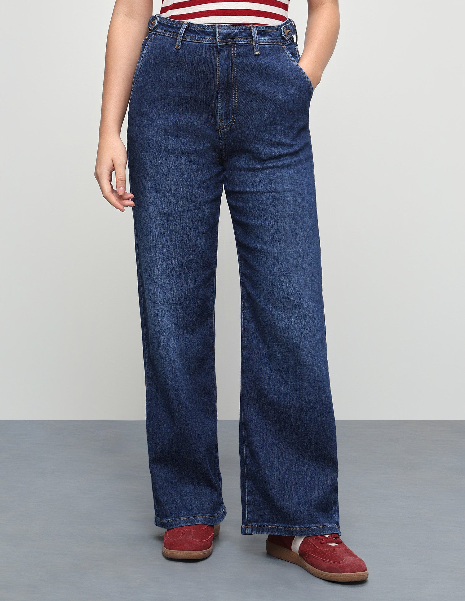 High Rise Wide Leg Fit Jeans Dark Blue - U.S. Polo Assn. India | Large