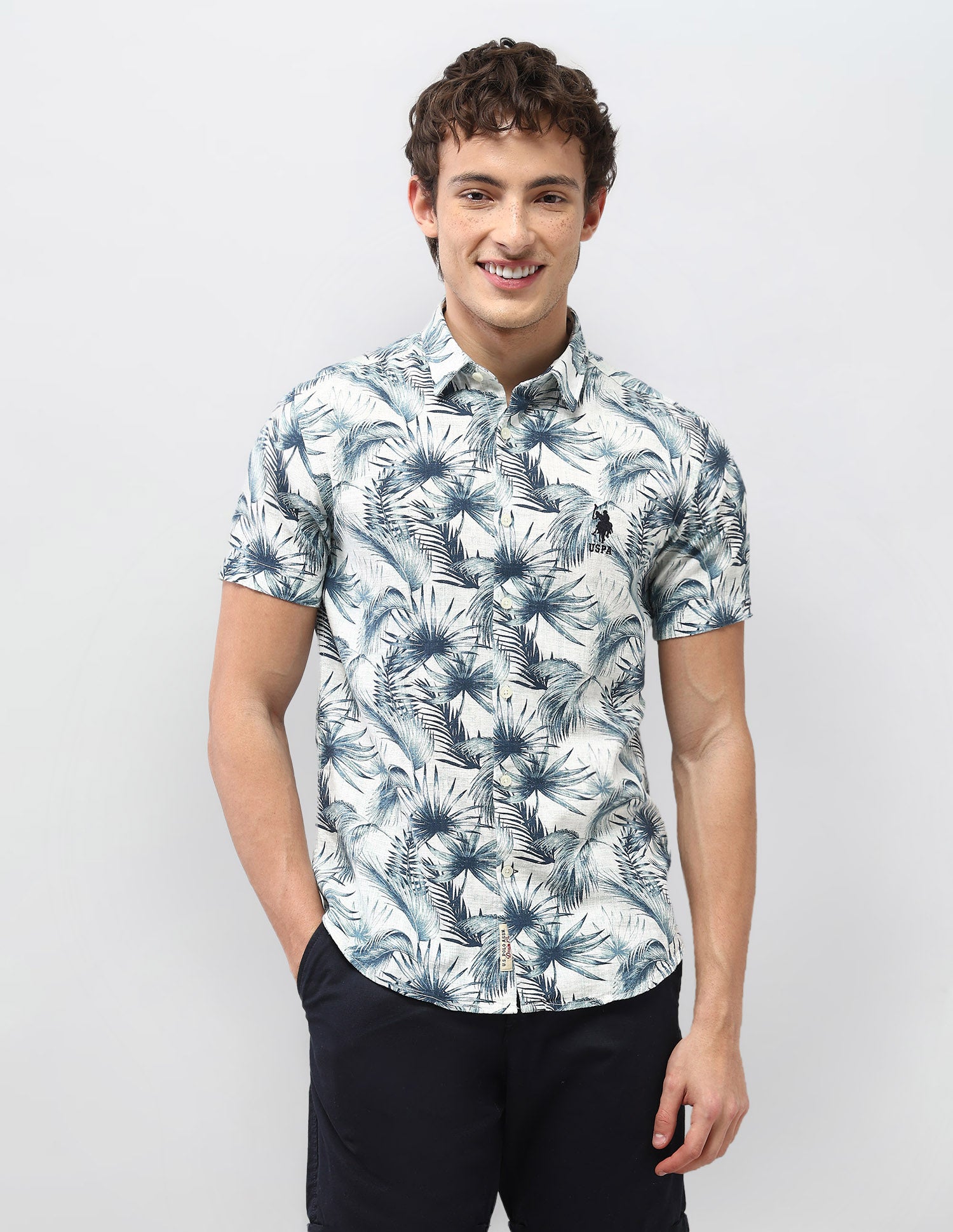 Motel On The Coast Tropical Printed Shirt Teal - U.S. Polo Assn. India | Large