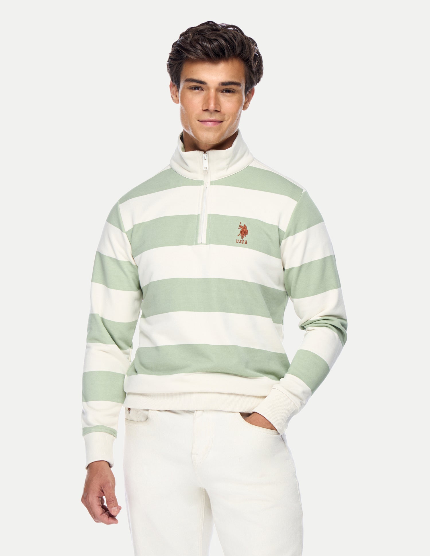 Horizontal Striped Regular Fit Sweatshirt Light Green - U.S. Polo Assn. India | Large