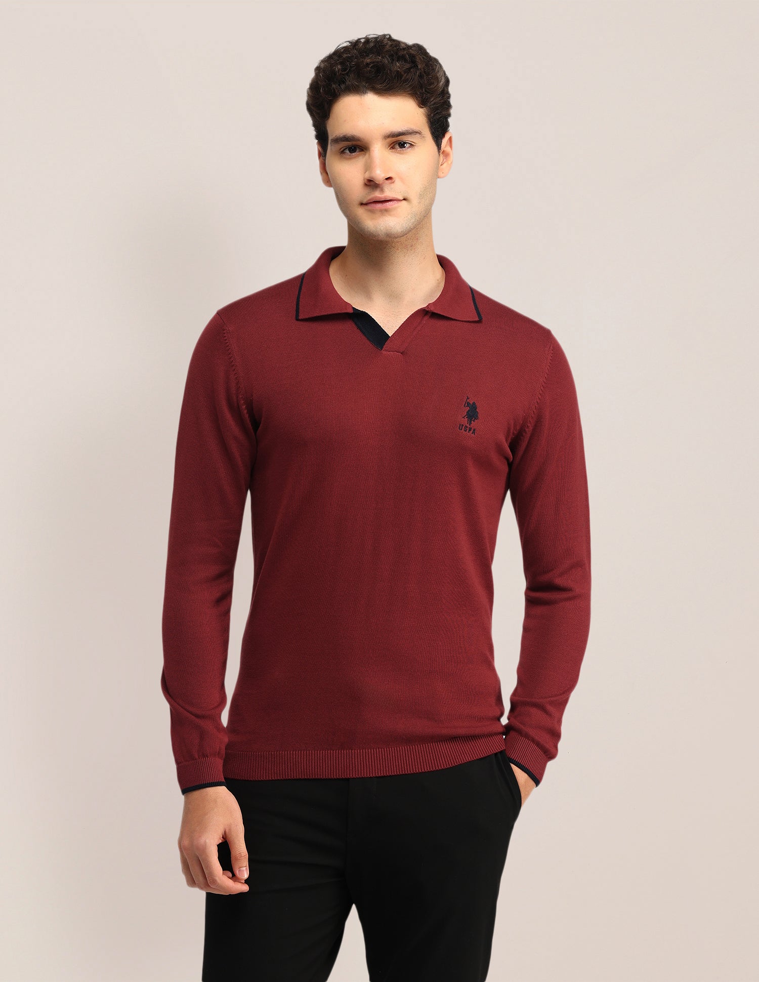 Solid Regular Fit Sweater Red - U.S. Polo Assn. India | Large