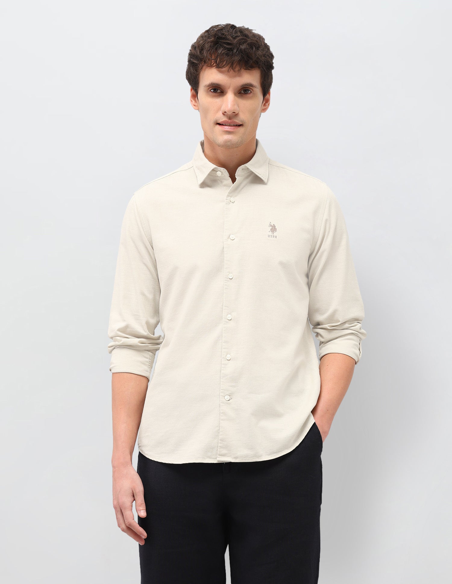 Regular Fit Solid Shirt Beige - U.S. Polo Assn. India | Large