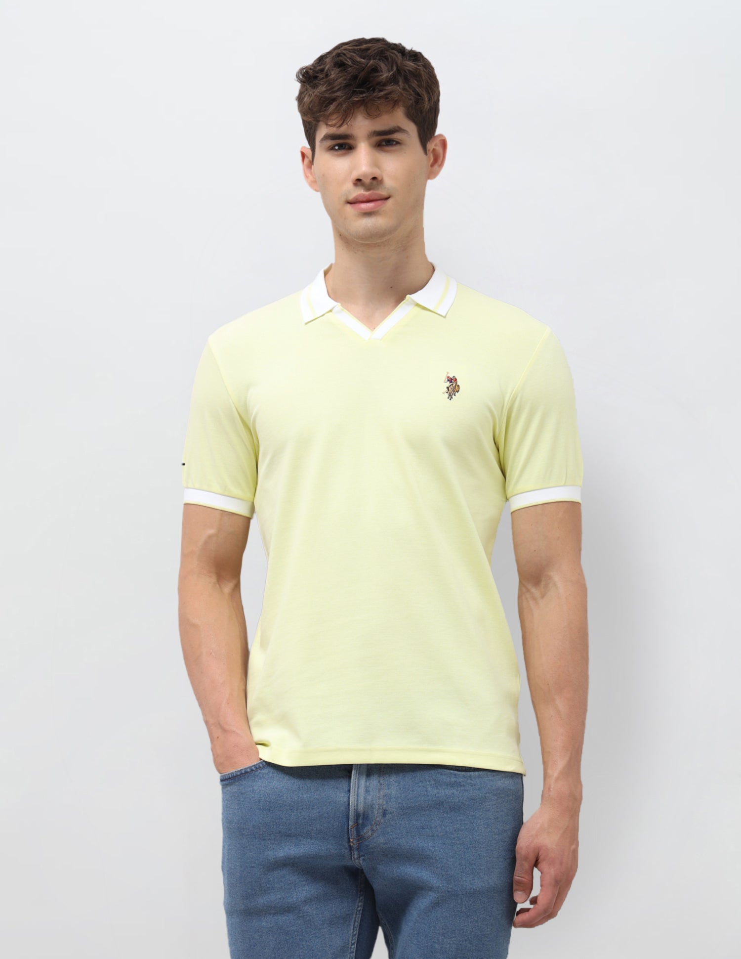Solid Slim Fit Polo Shirt Light Yellow - U.S. Polo Assn. India | Large