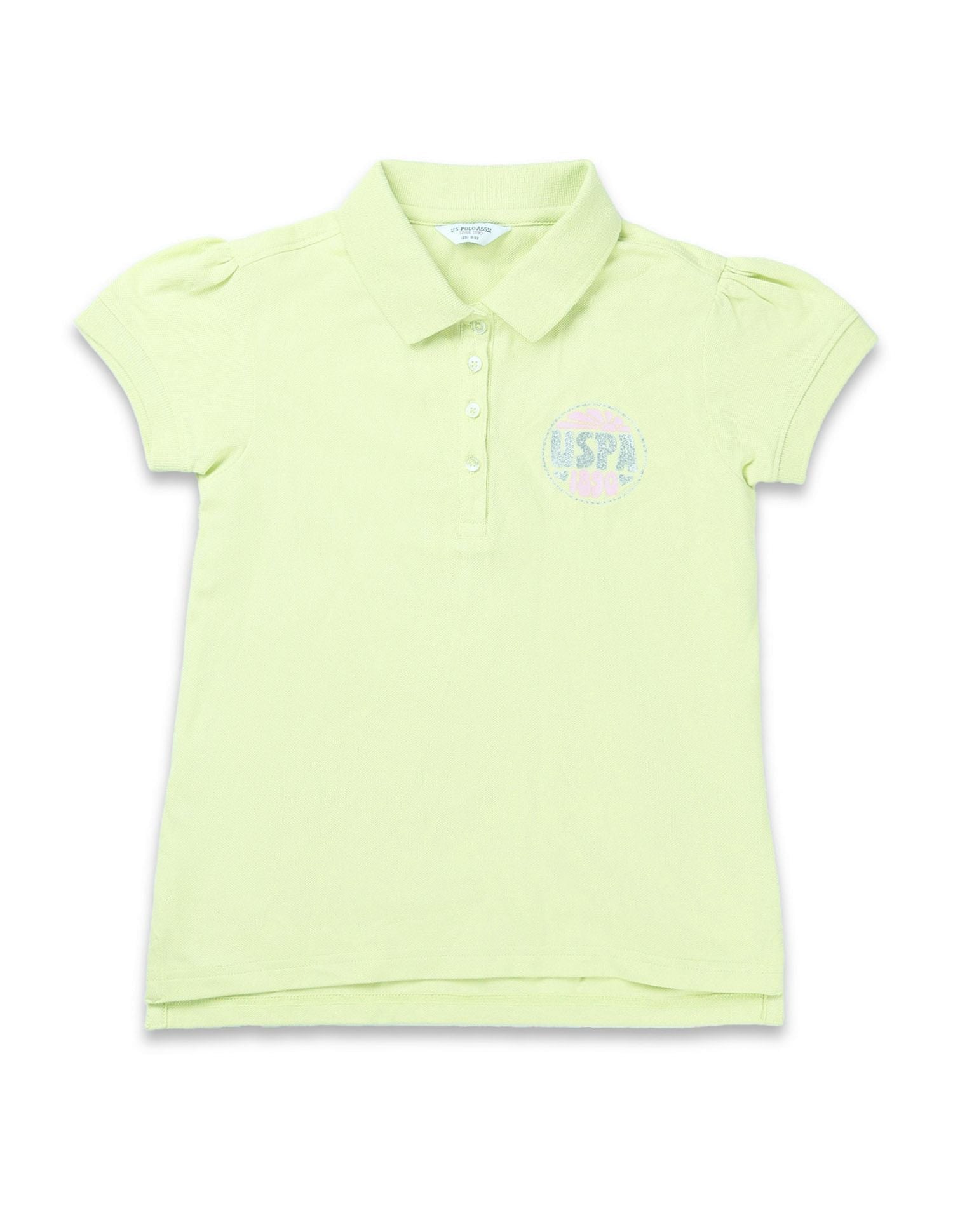 Girls Brand Printed Relaxed Fit Polo Shirt Yellow - U.S. POLO ASSN. | Large
