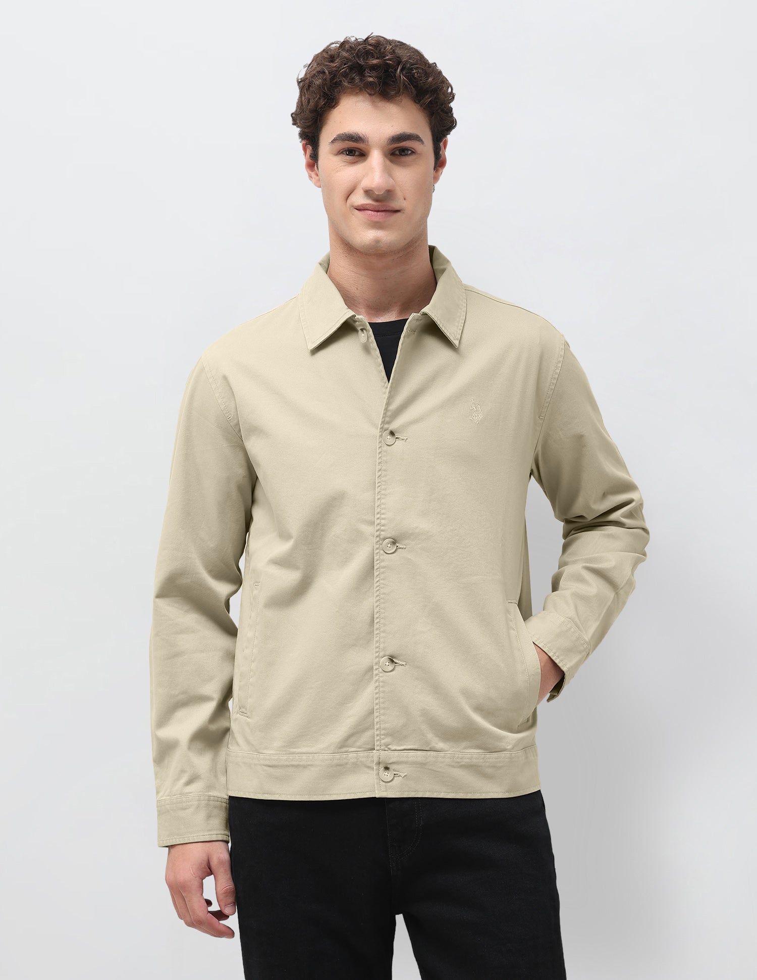 Solid Regular Fit Shacket Khaki - U.S. Polo Assn. India | Large