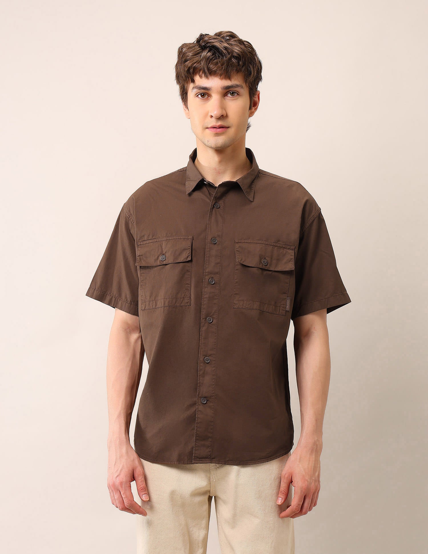 Pure Cotton Regular Fit Twill Shirt Rust - U.S. Polo Assn. India | Large