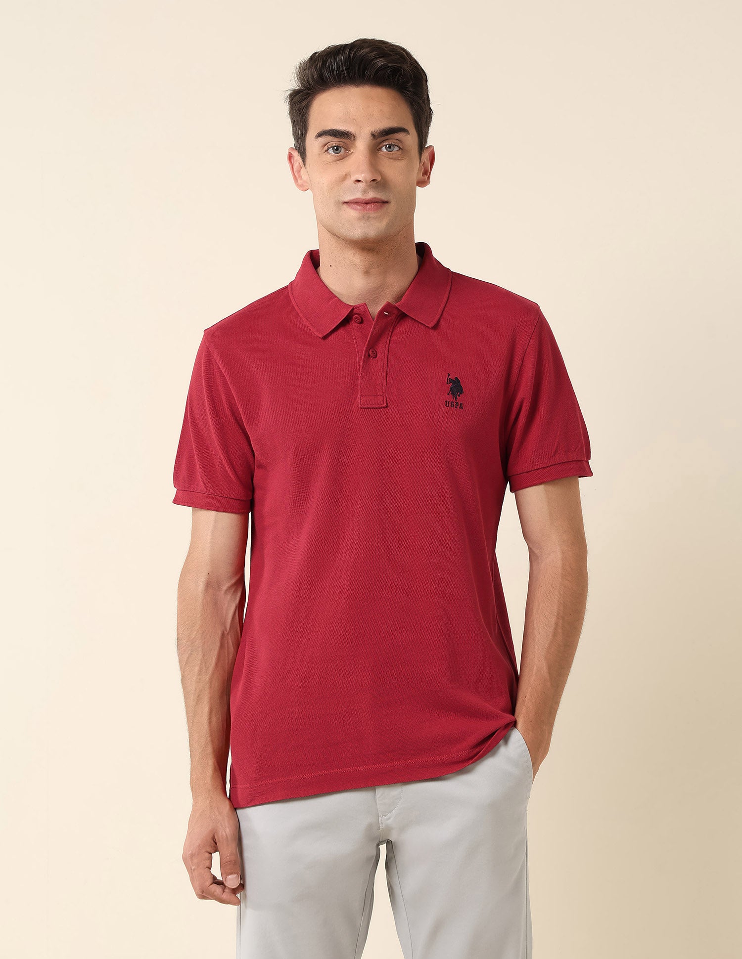 Slim Fit Pure Cotton Polo Shirt Dark Red - U.S. Polo Assn. India | Large