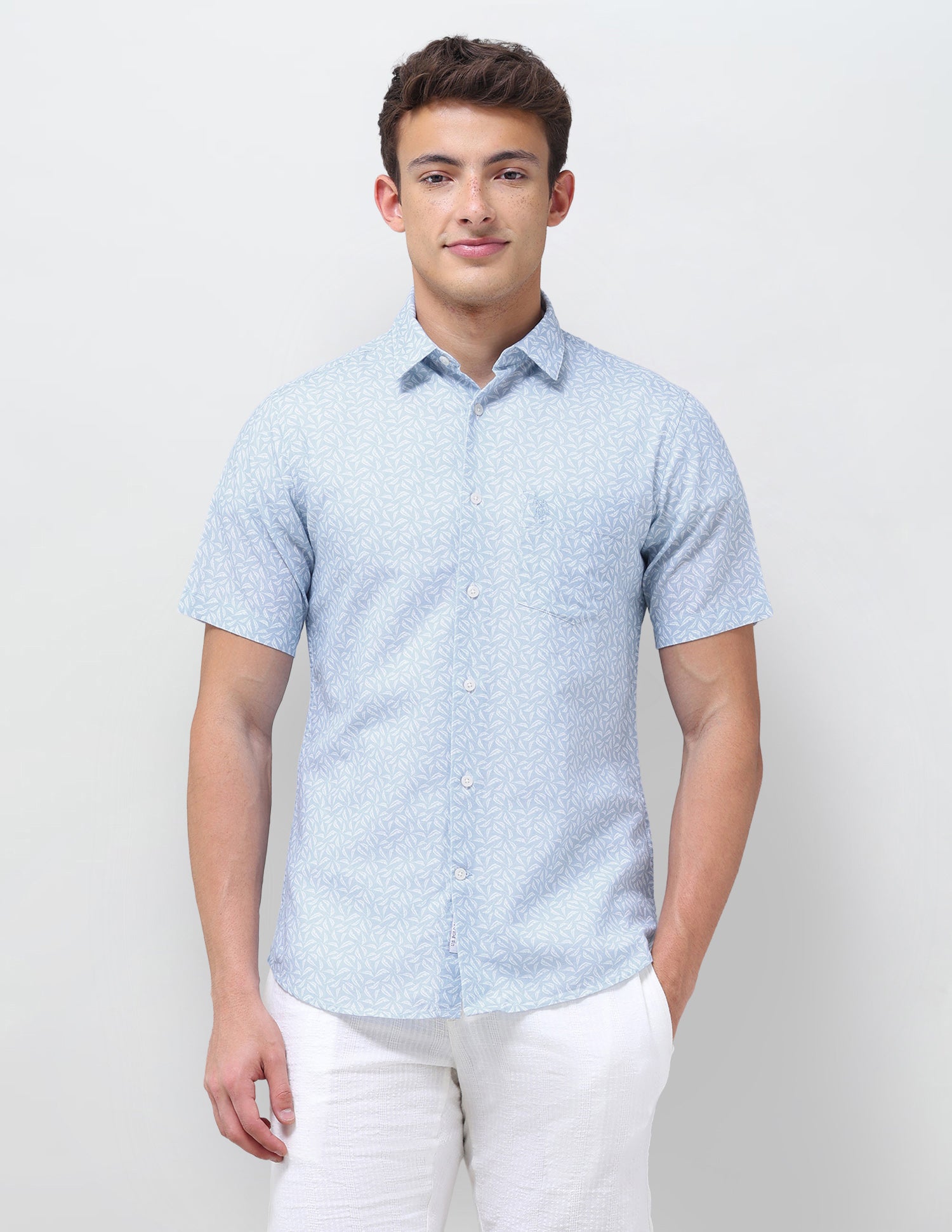 Tropical Printed Regular Fit Shirt Light Blue - U.S. Polo Assn. India | Large