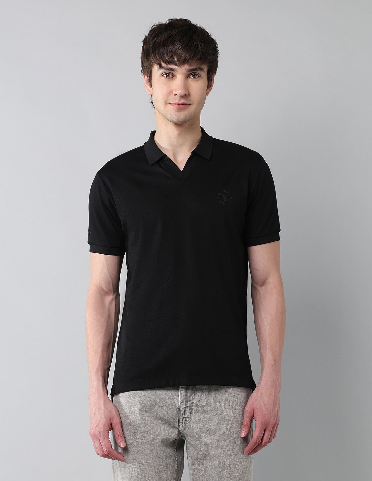 Pure Cotton Muscle Fit Polo Shirt Black - U.S. Polo Assn. India | Large