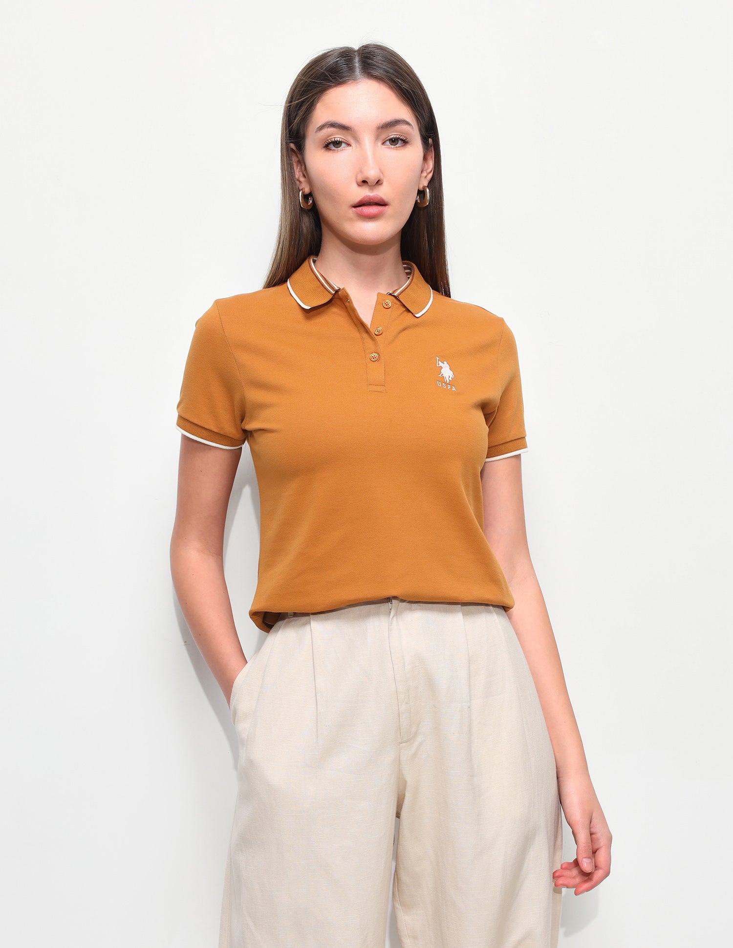 Solid Regular Fit Polo Shirt Orange - U.S. Polo Assn. India | Large