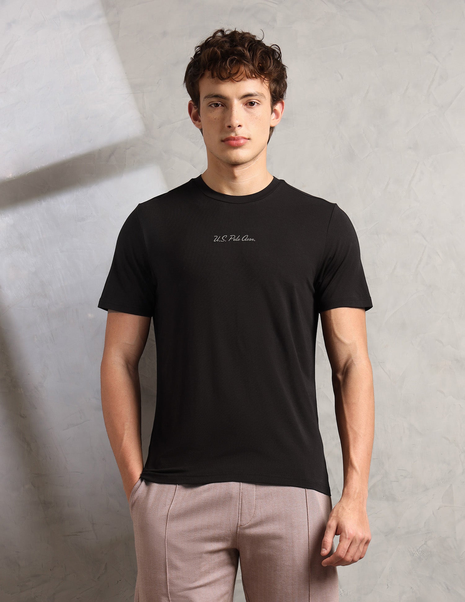 Round Neck Comfort Fit PE007-PL Lounge T-Shirt - Pack Of 1 Black - U.S. Polo Assn. India | Large