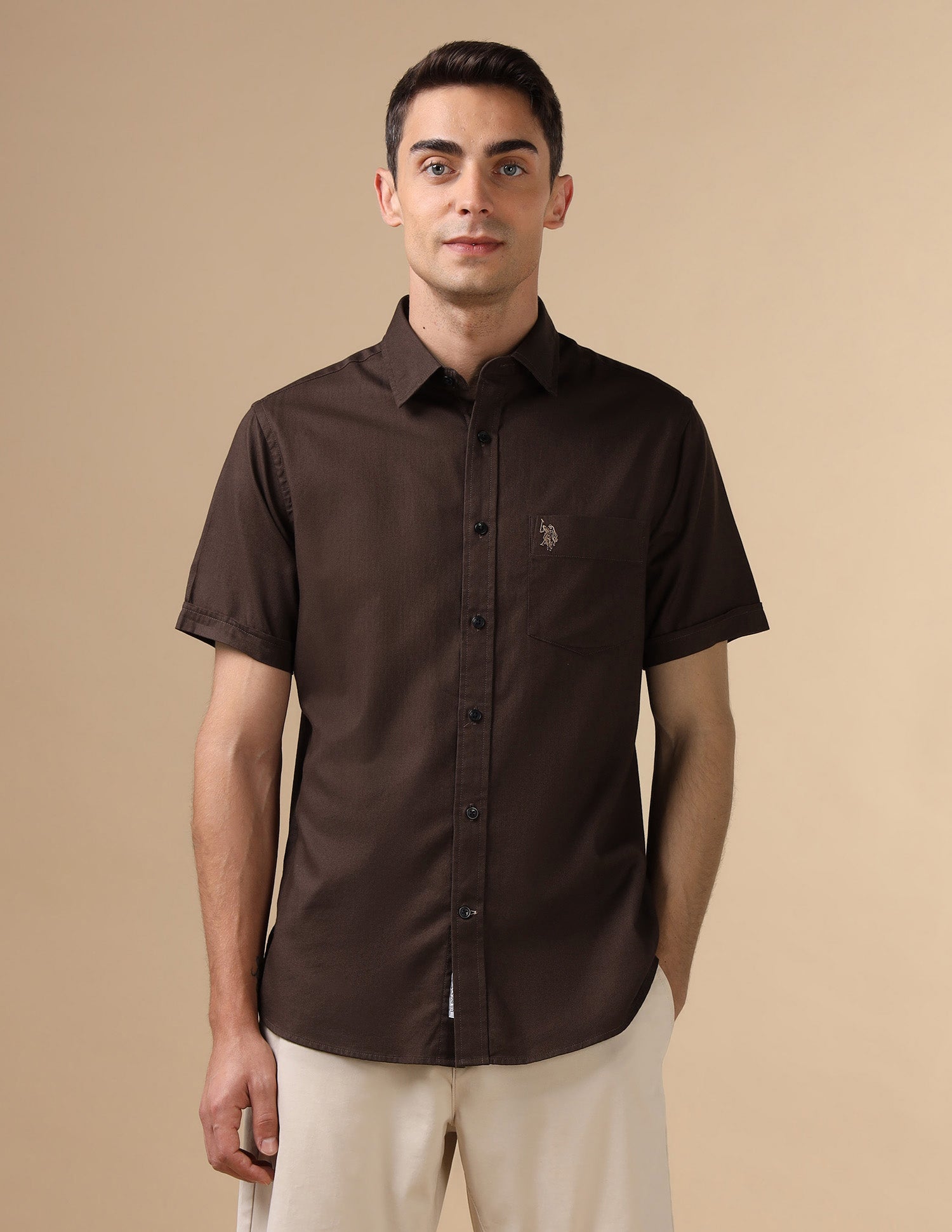 Dobby Pure Cotton Shirt Brown - U.S. POLO ASSN. | Large