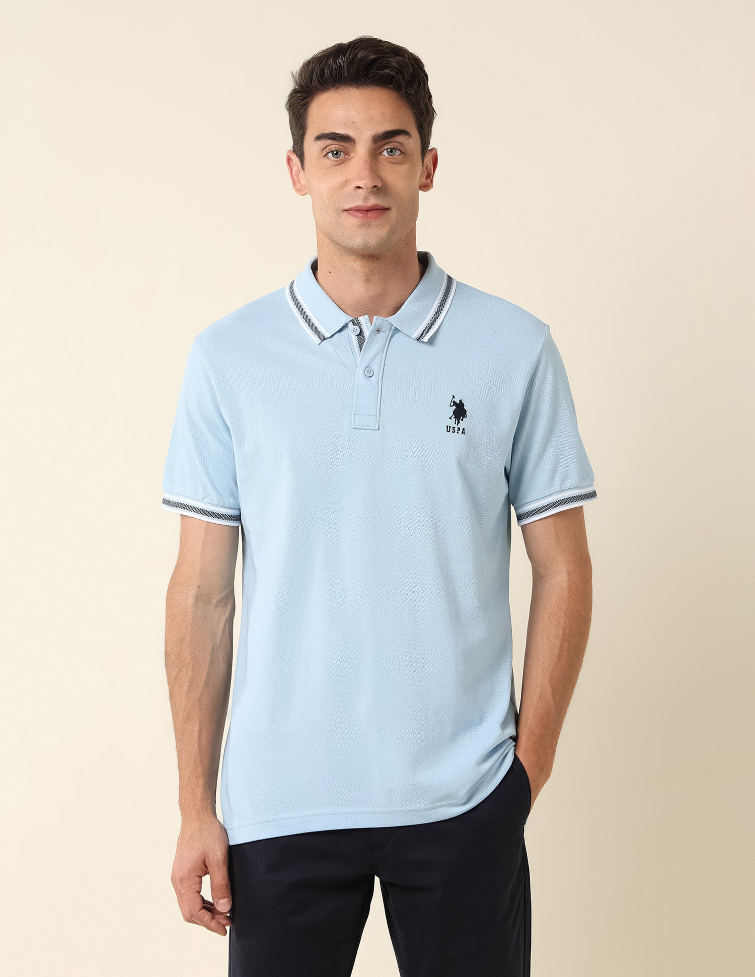 Pure Cotton Slim Fit Polo Shirt Light Blue - U.S. Polo Assn. India | Large