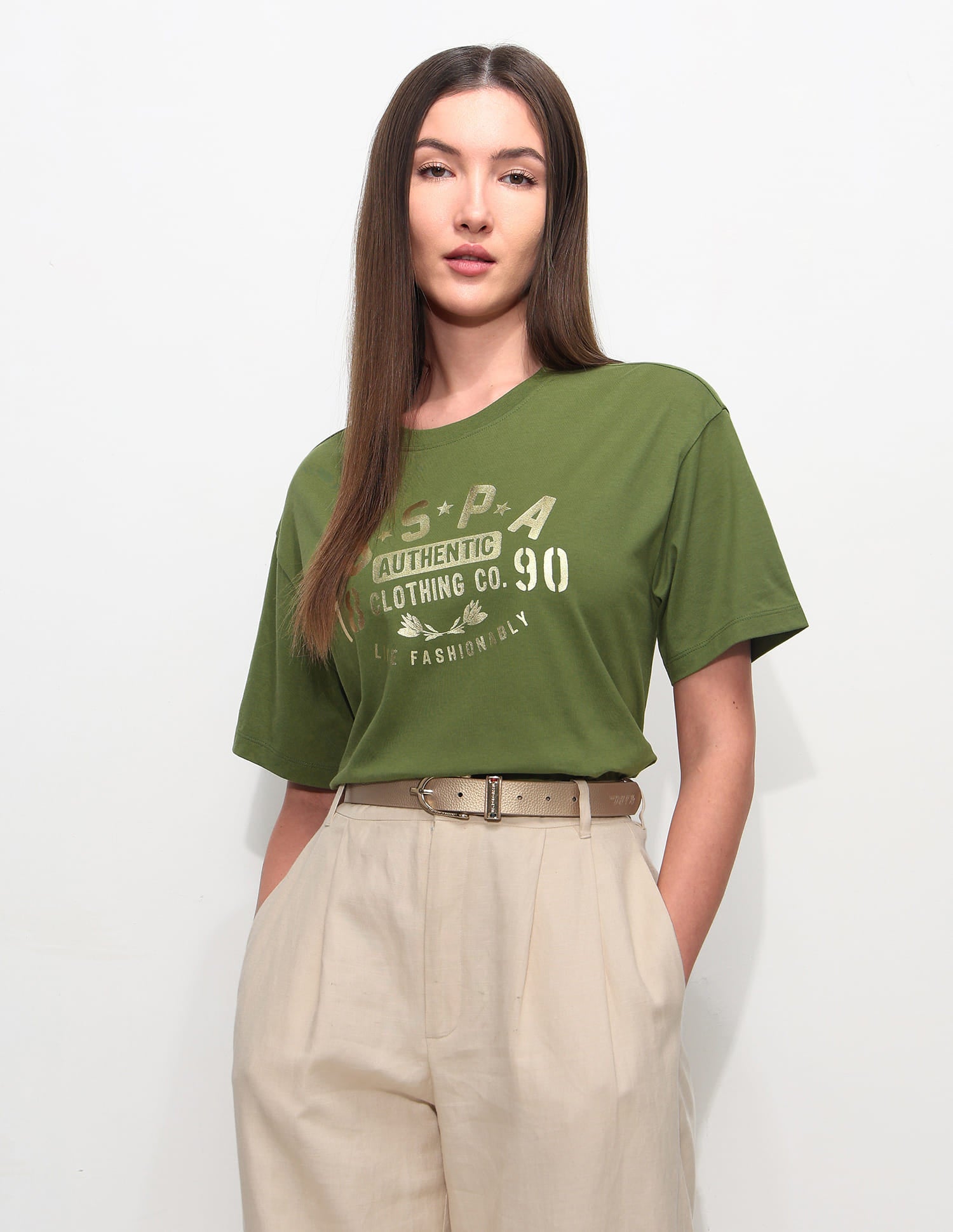 Oversized Fit Brand Printed T-Shirt Olive - U.S. Polo Assn. India | Large