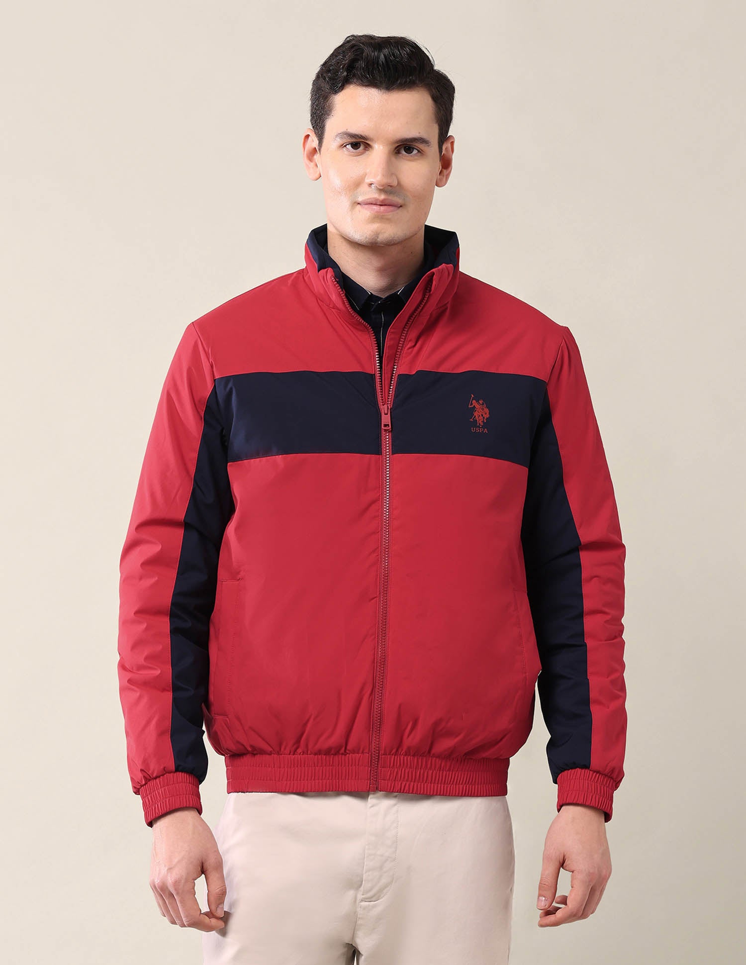 Colourblocked Regular Fit Jacket Red - U.S. Polo Assn. India | Large