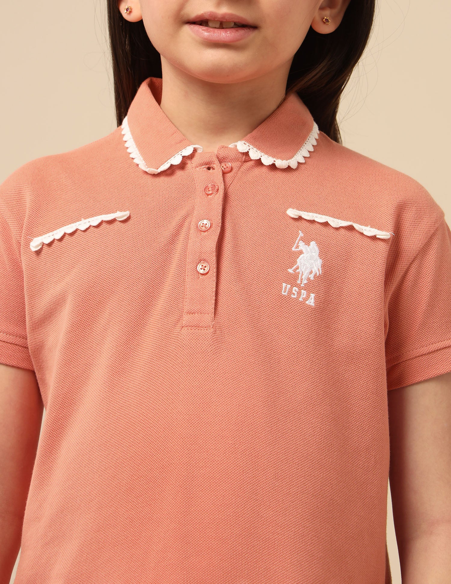 Girls Solid Lace Trim Top Rust - U.S. POLO ASSN. | Large