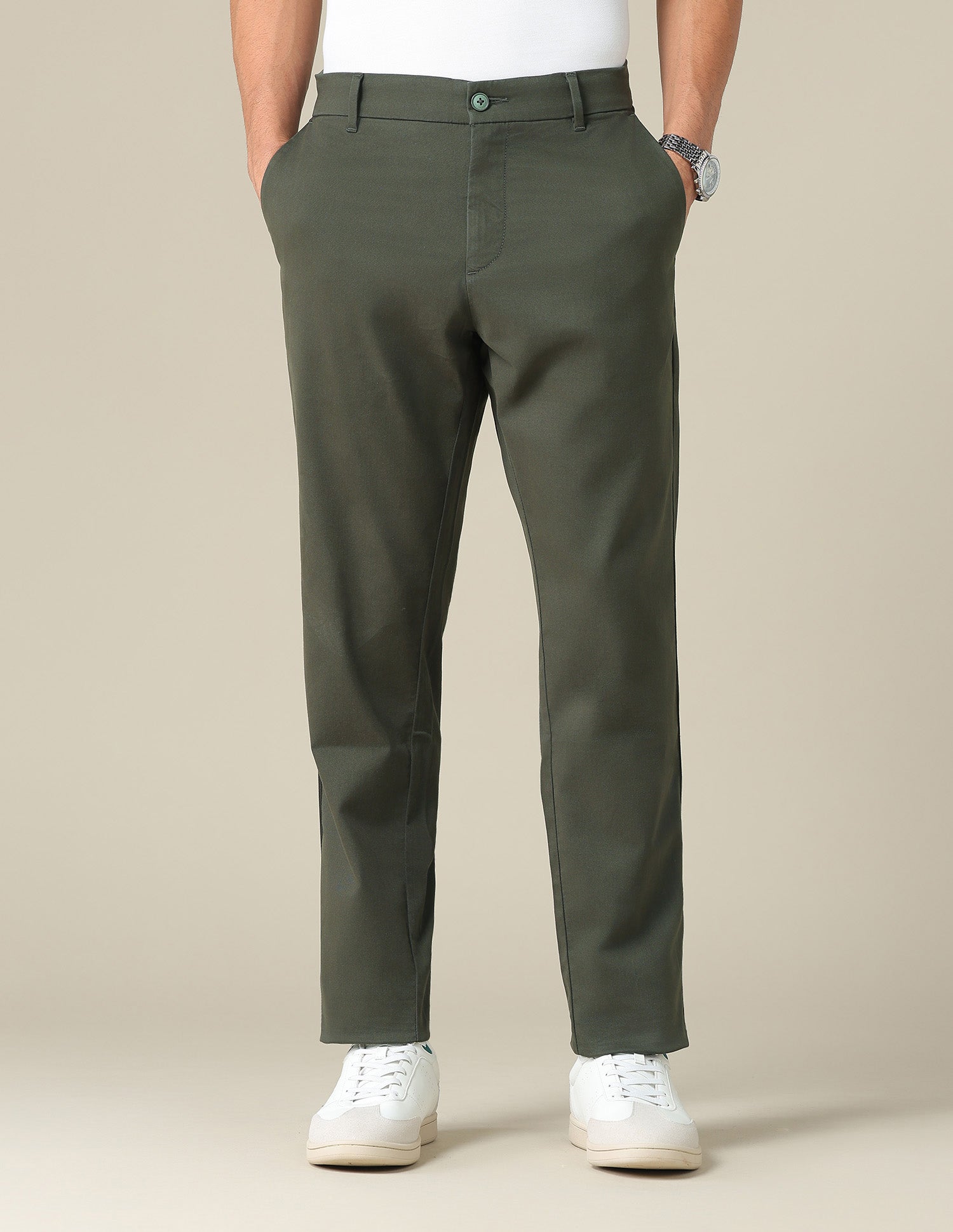 Austin Slim Fit Dobby Trousers Dark Olive - U.S. POLO ASSN. | Large