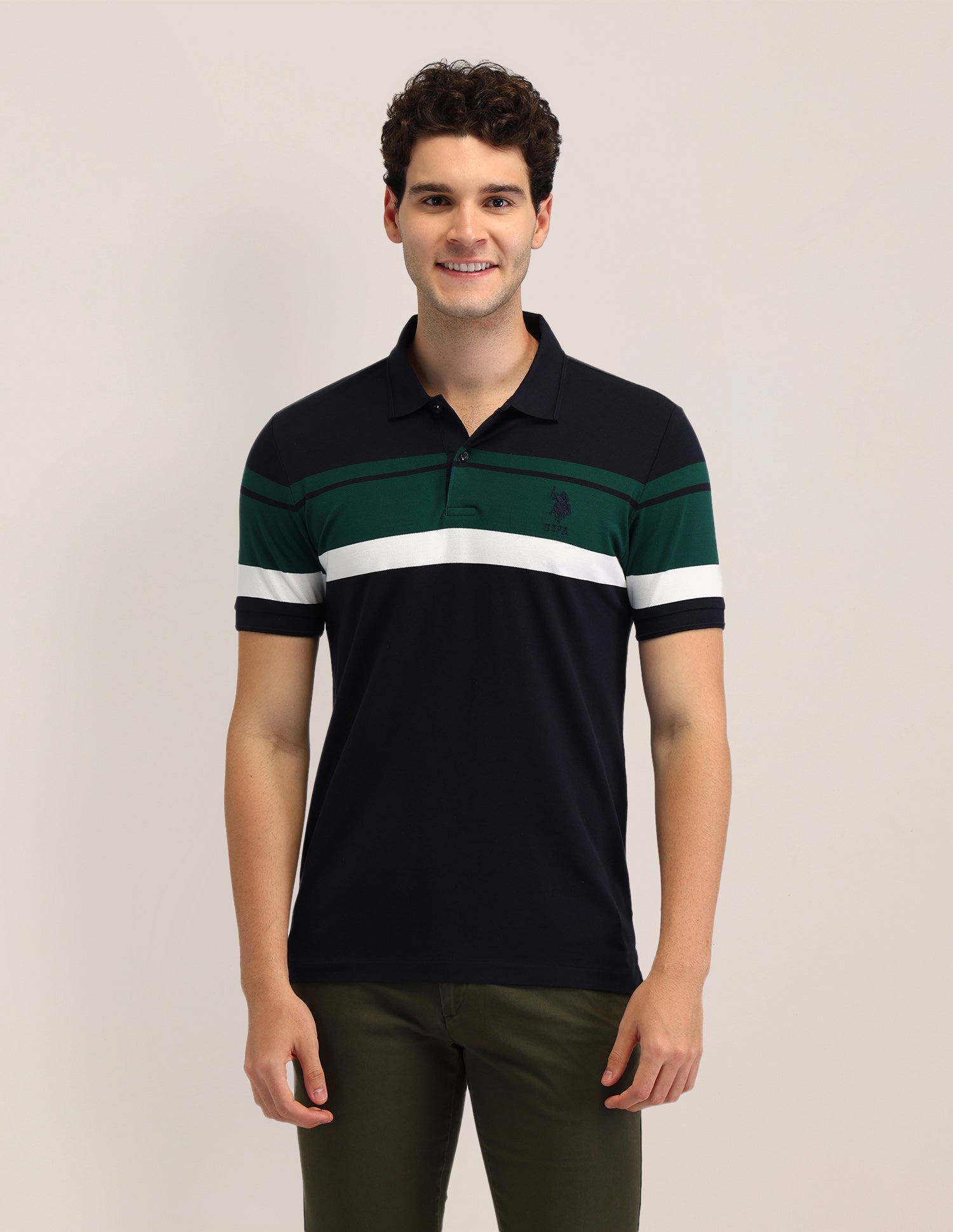 Horizontal Striped Slim Fit Polo Shirt Navy - U.S. Polo Assn. India | Large
