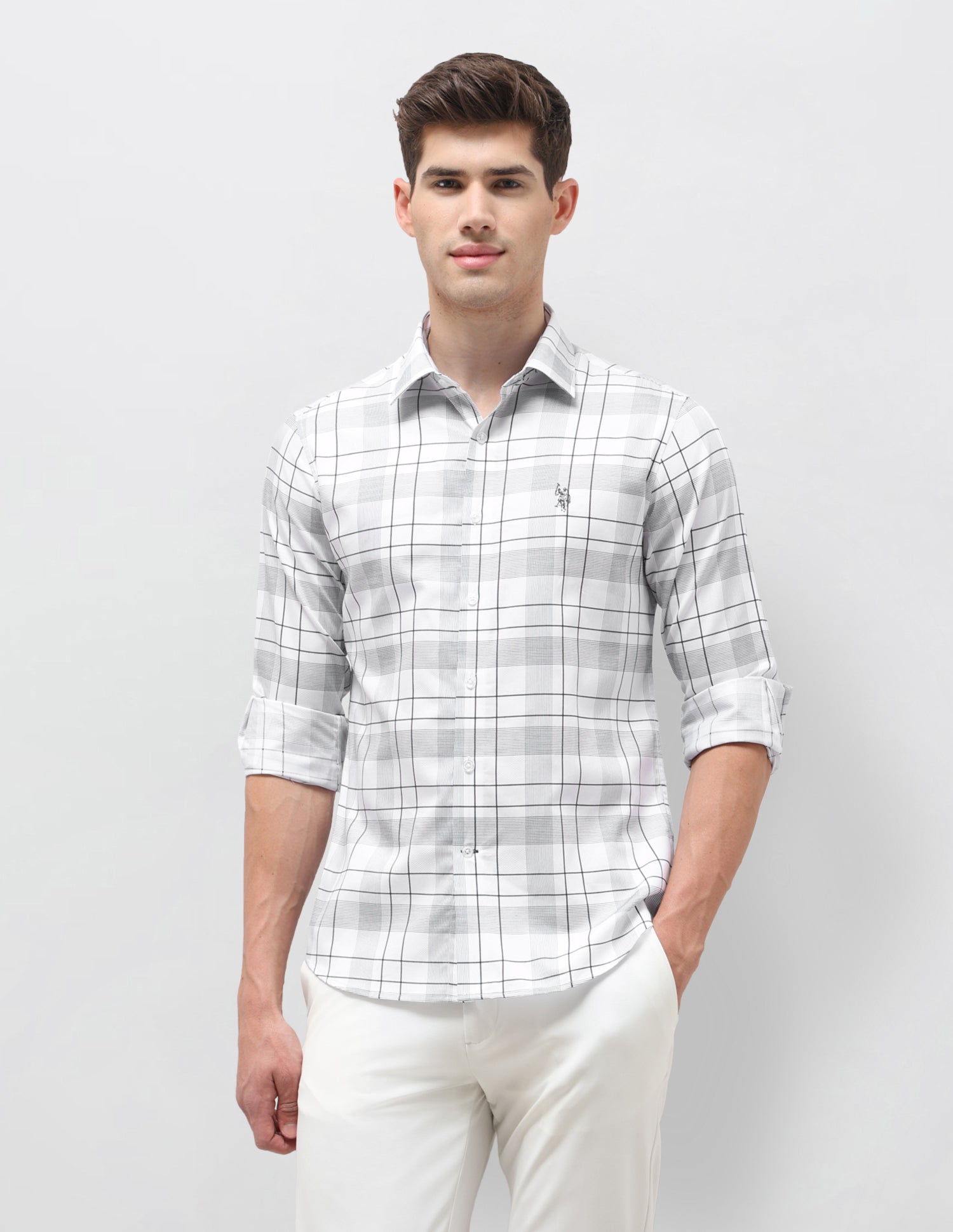 Satin Grid Tattersall Checked Shirt Teal - U.S. Polo Assn. India | Large